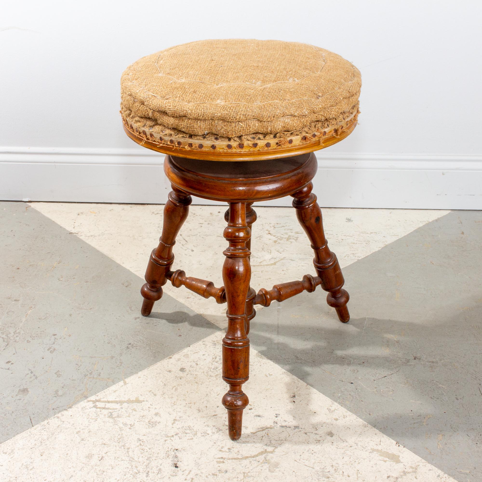 Hand-Carved Antique French Adjustable Carved Wood Stool
