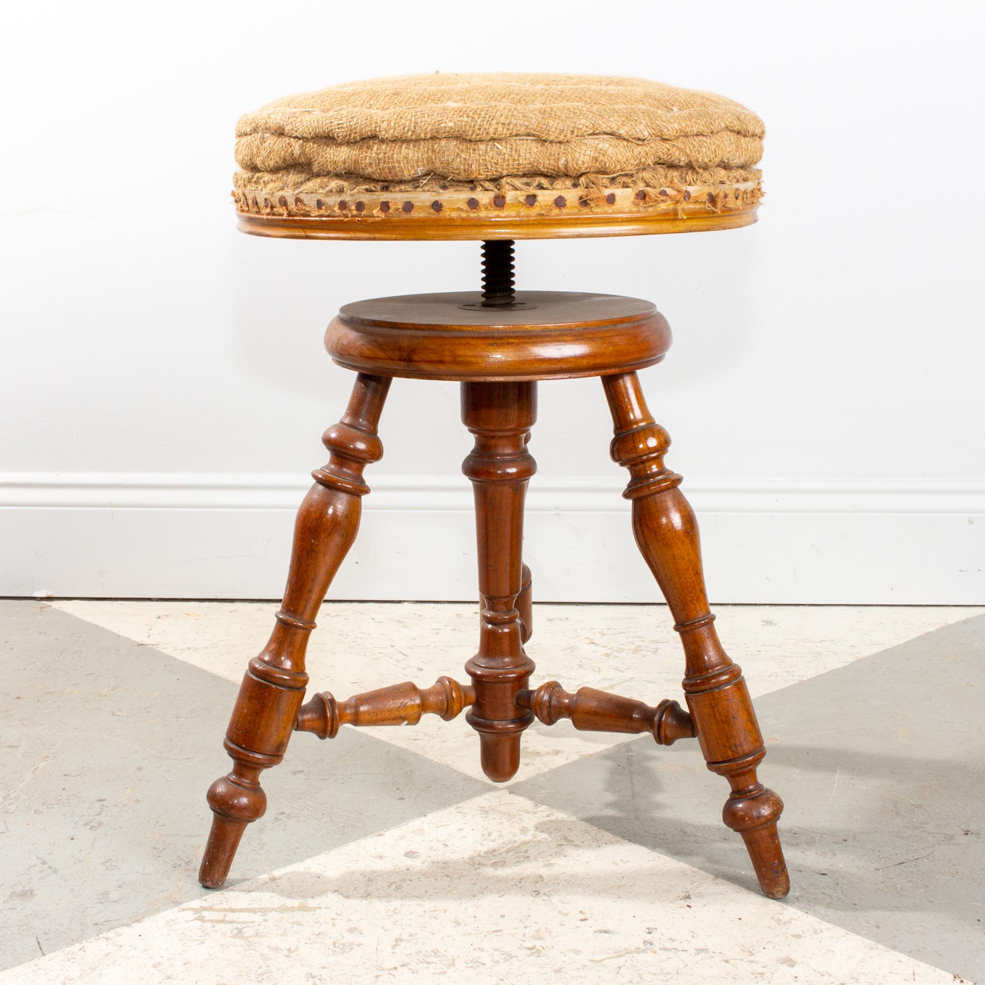 Antique French Adjustable Carved Wood Stool 2