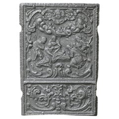 Plaque de cheminée française ancienne Ornementation des mages, 18e siècle
