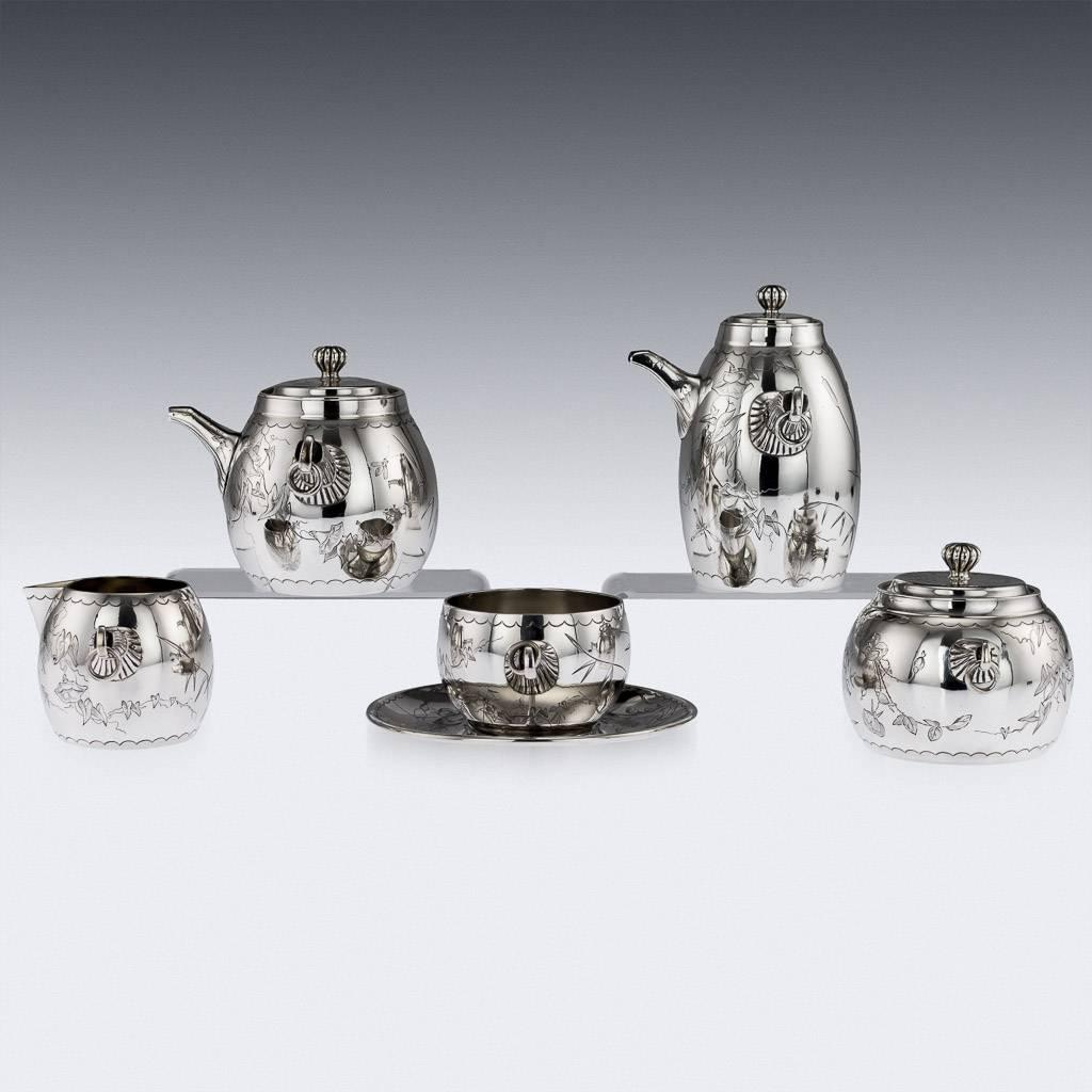 Antique French Aesthetic Movement Solid Silver Bachelor Set, Mayer, circa 1880 In Excellent Condition In Royal Tunbridge Wells, Kent