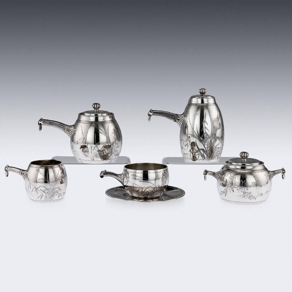 19th Century Antique French Aesthetic Movement Solid Silver Bachelor Set, Mayer, circa 1880