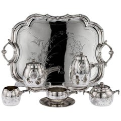 Antique French Aesthetic Movement Solid Silver Bachelor Set, Mayer, circa 1880