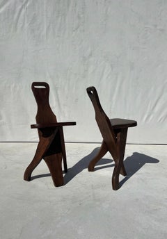 Paire de chaises/tabourets Escabelle anciennes africaines rustiques et primitives, France