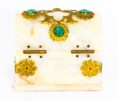 Antique French Agate Malachite and Ormolu Casket, 19th Century