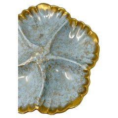 Antike französische "A.&L." Austernteller aus Limoges-Porzellan in Blau und Gold, um 1900.