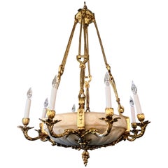 Antique French Alabaster and Bronze Doré Chandelier, circa 1880