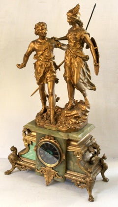 Antique French Alabaster Clock "La Walkyrie" by Ernest Rancoulet (1875-1915)