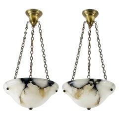 Antique French Alabaster Pendant Light~ a Pair
