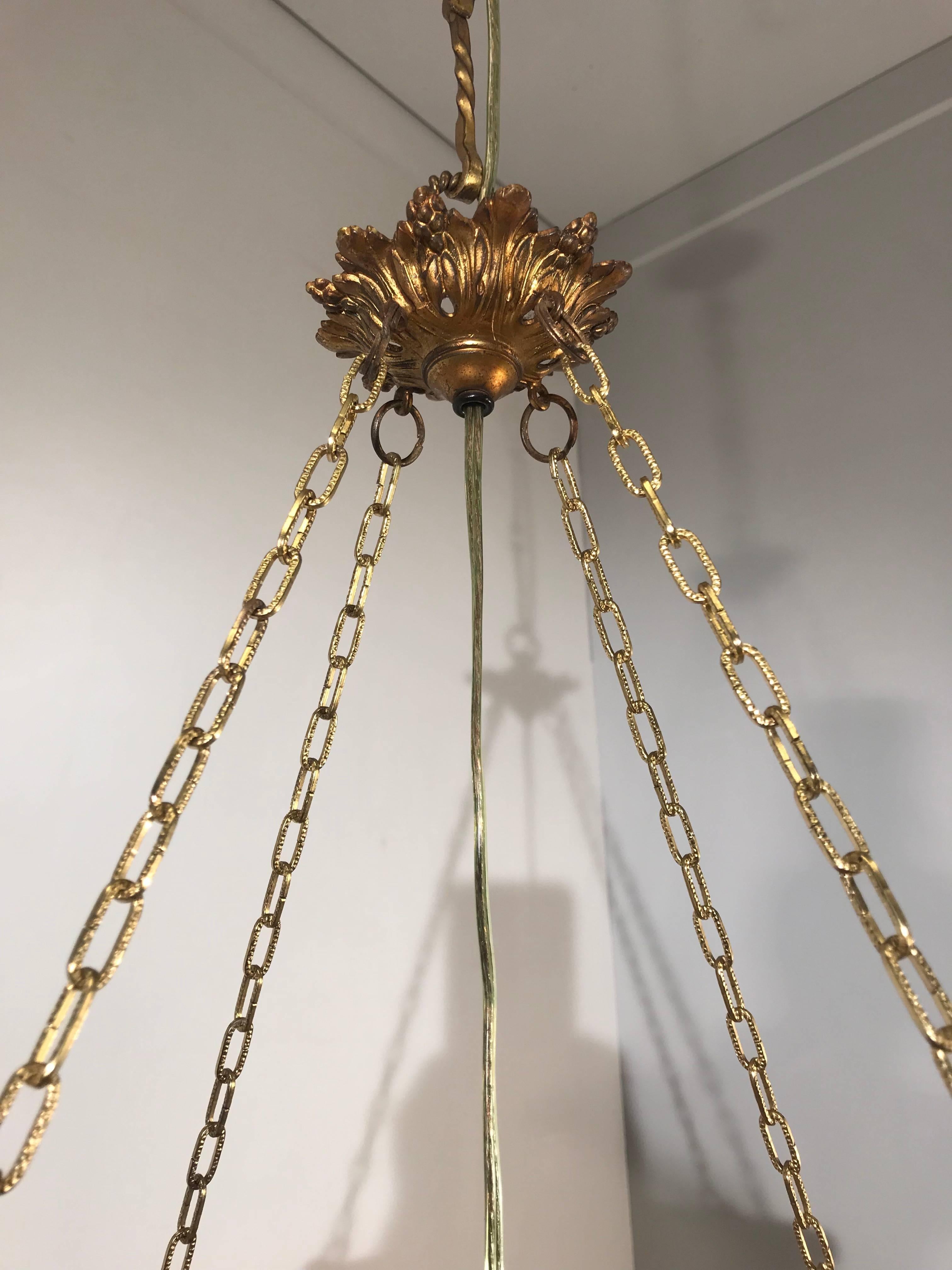 French Alabaster Pendant with Gilt Bronze Cherubs and Frame on Brass Chains 7