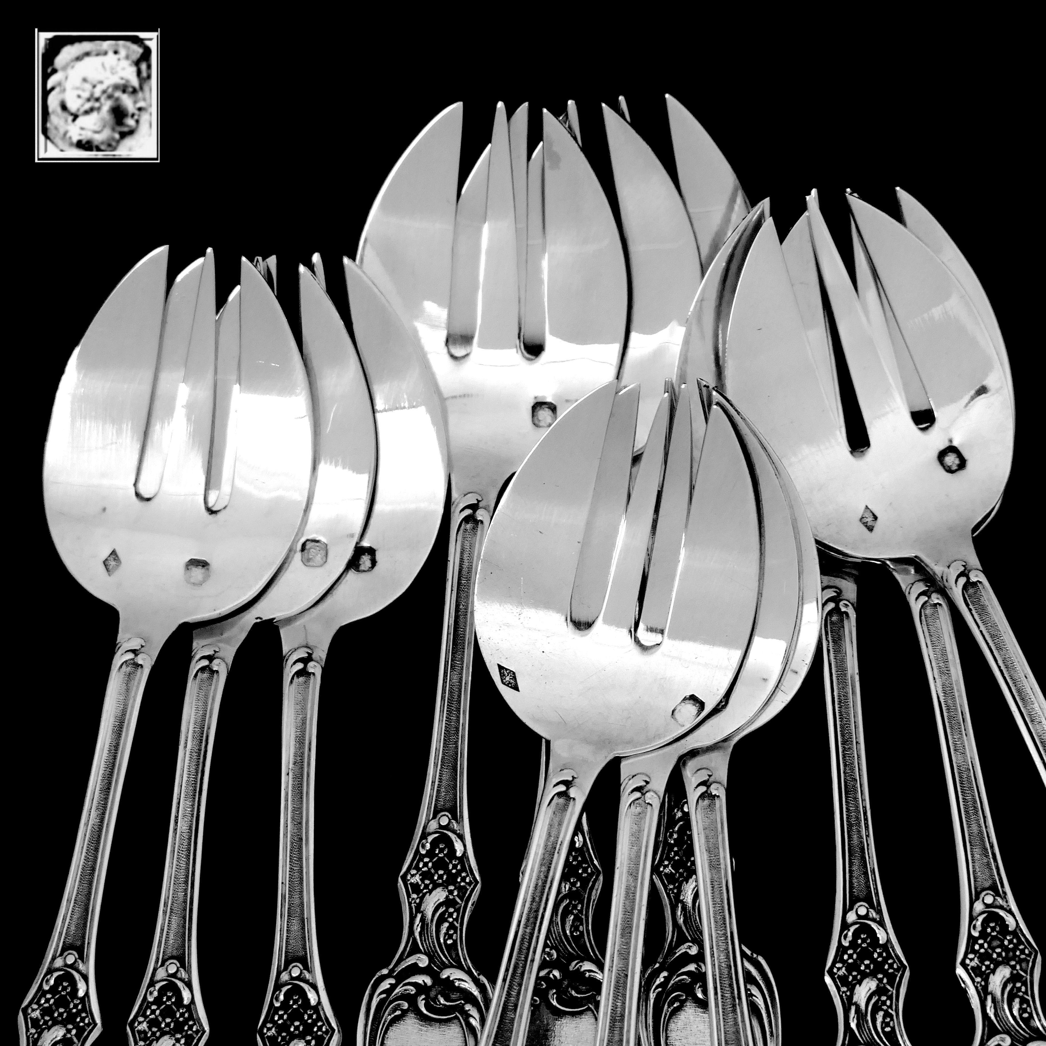 Antique French All Sterling Silver Oyster Forks Set 12 Pc, Art Nouveau 3