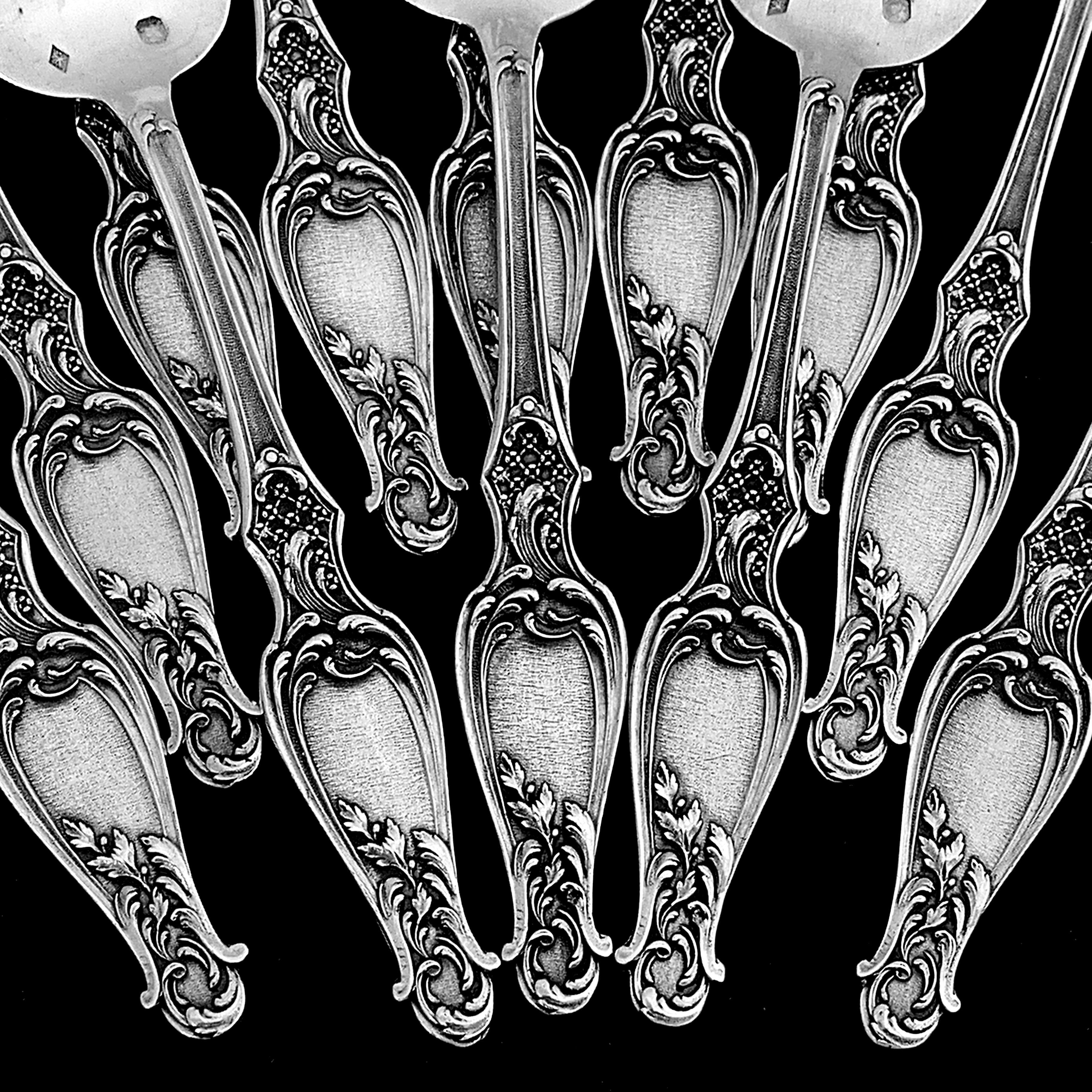 Antique French All Sterling Silver Oyster Forks Set 12 Pc, Art Nouveau 4