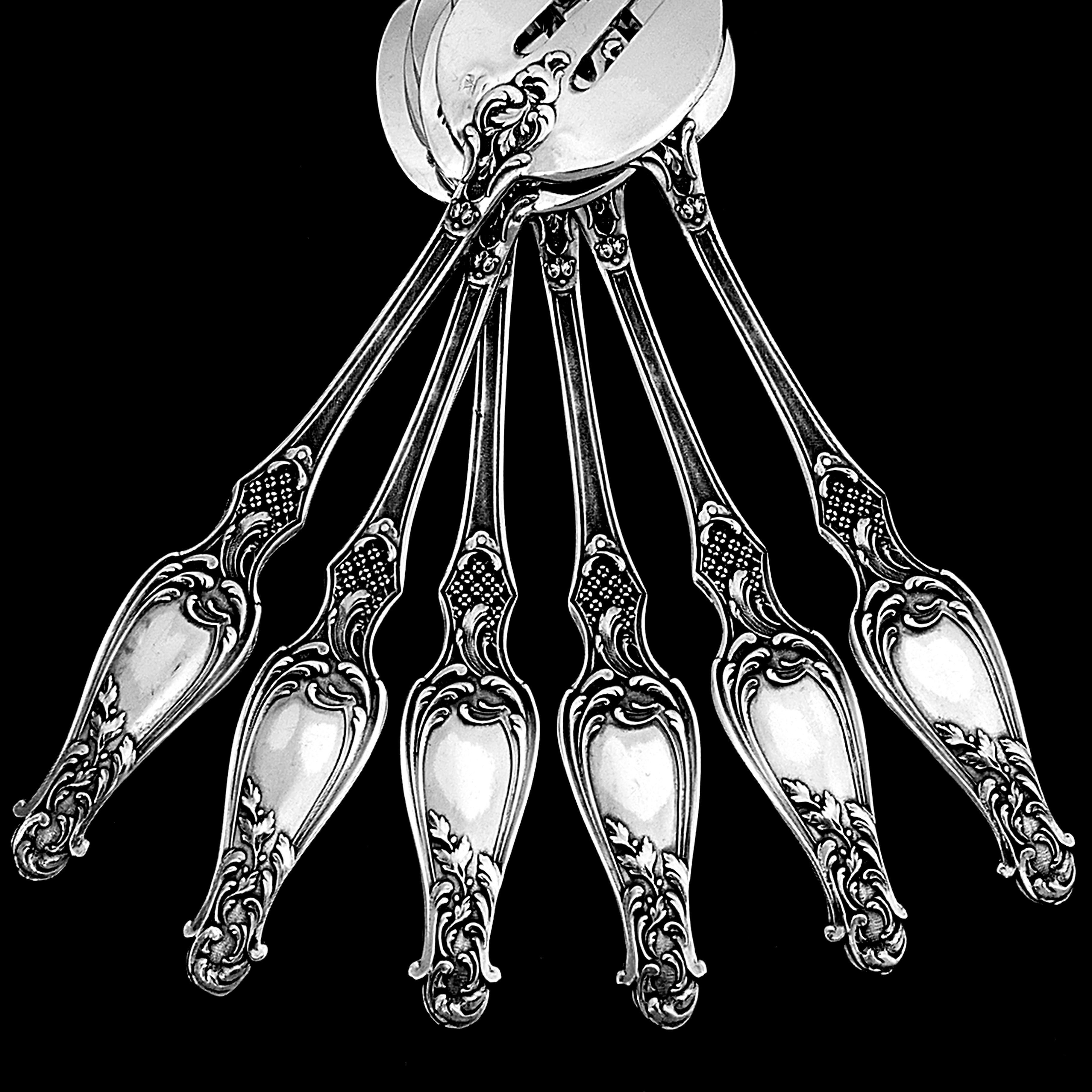 Antique French All Sterling Silver Oyster Forks Set 12 Pc, Art Nouveau 5