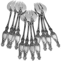 Antique French All Sterling Silver Oyster Forks Set 12 Pc, Art Nouveau