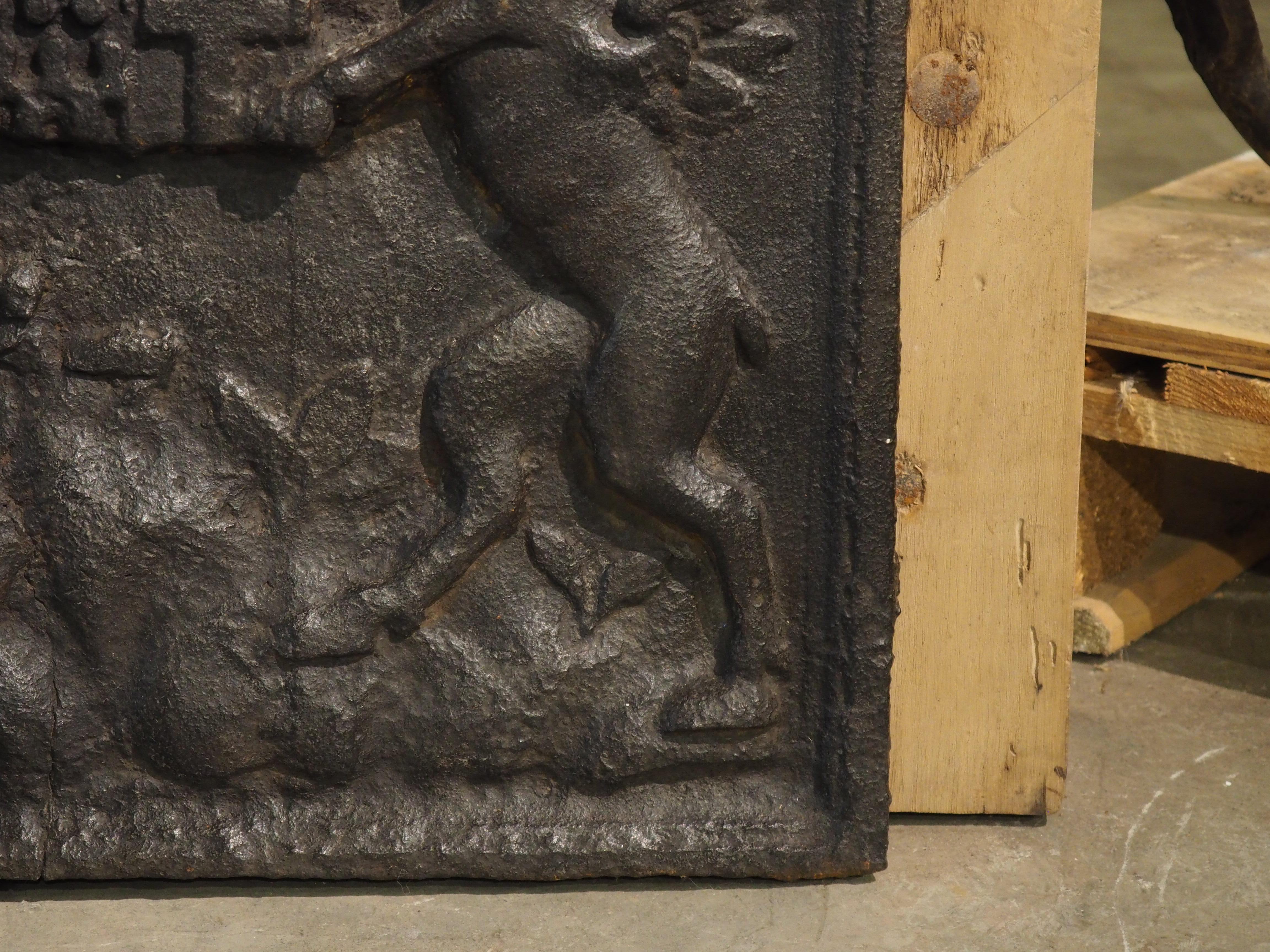 Antique French Alliance Coat of Arms Fireback with Rampant Stags, Circa 1690 For Sale 1