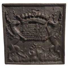 Antique French Escudo de armas de la Alianza con ciervos rampantes, Circa 1690