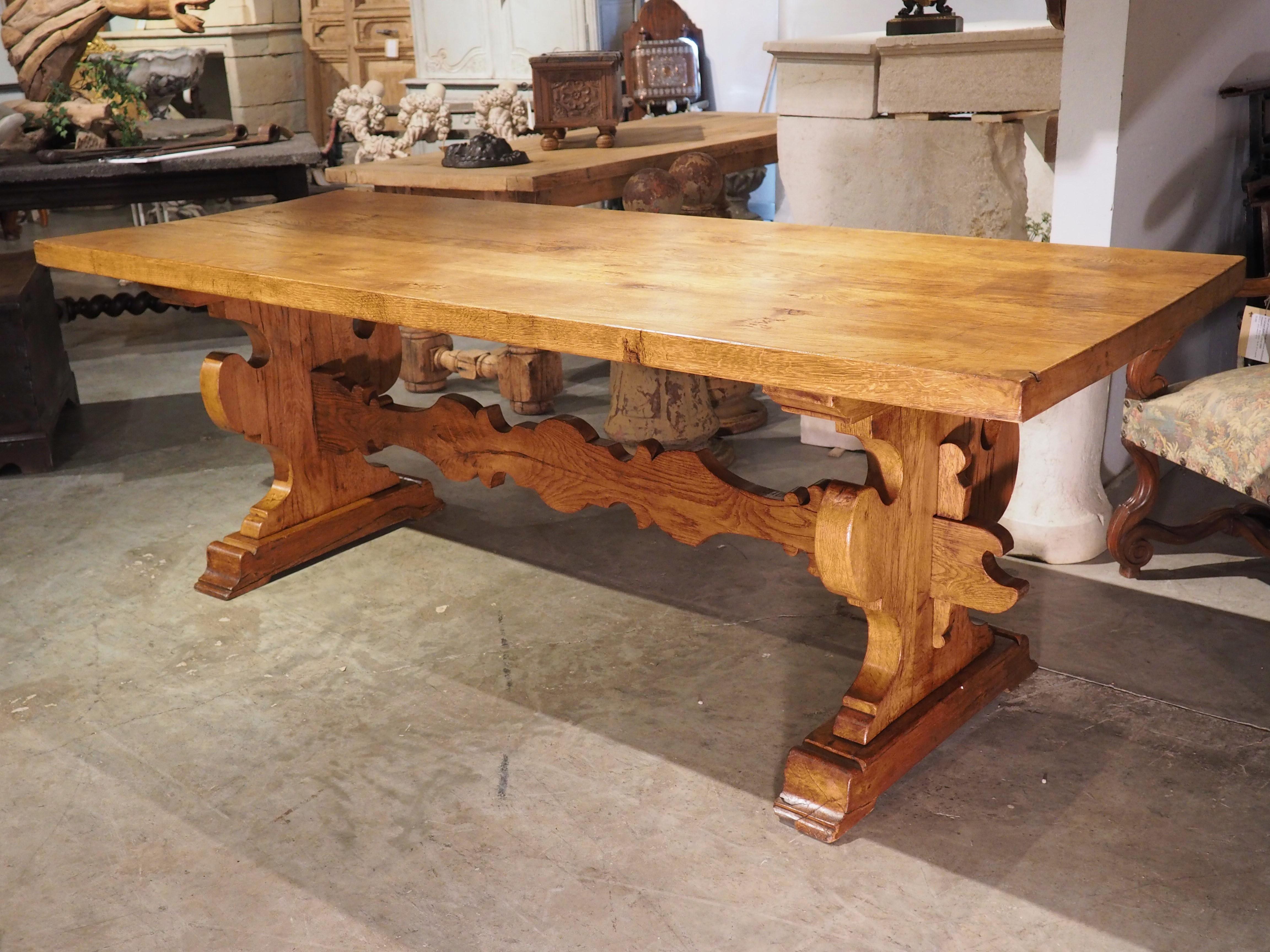 Hand-Carved Antique French Alpine Dining Table in Carved Oak, Circa 1890