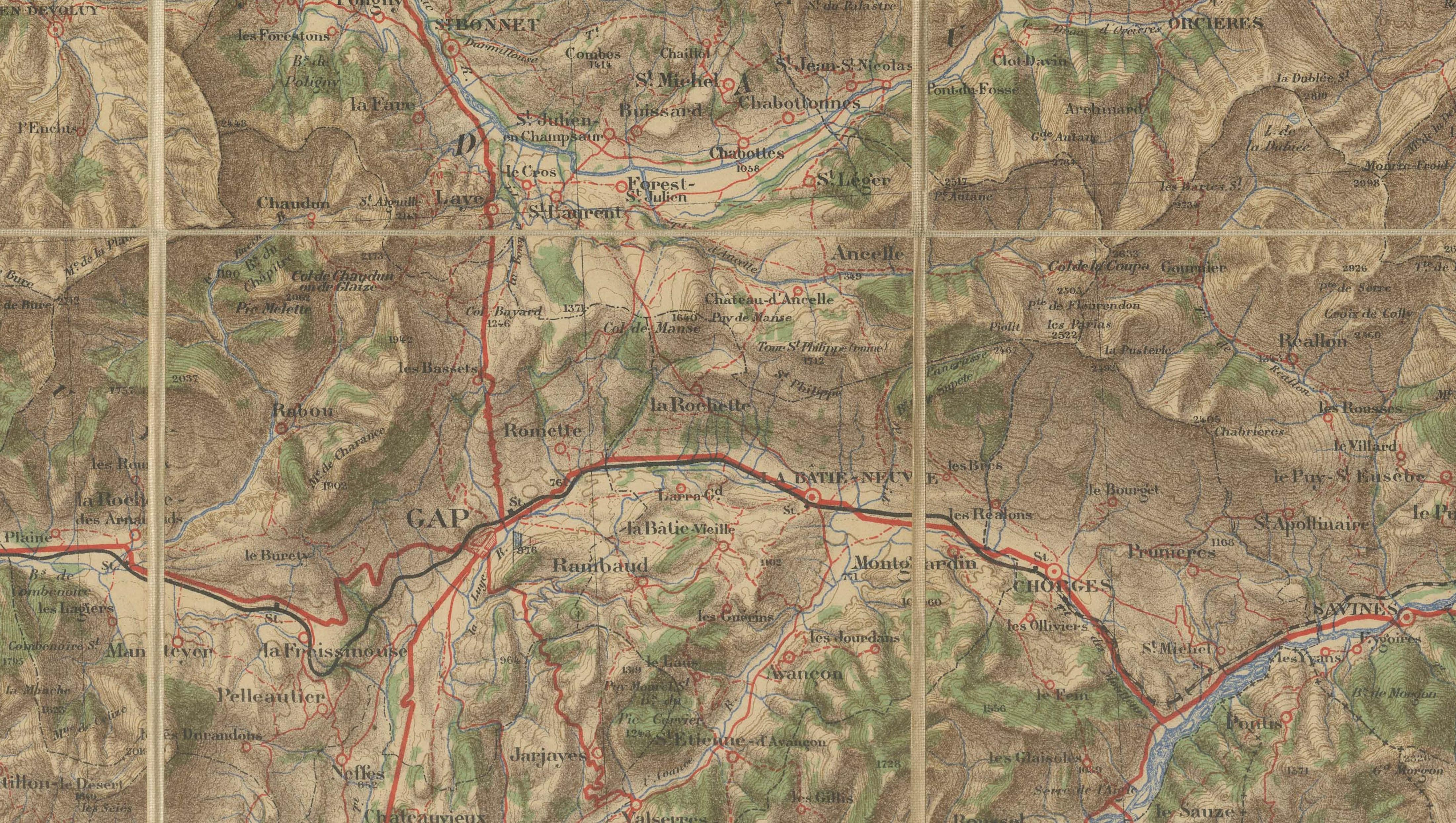 Antique French Alps Map of Albertville & Briançon, Edward Stanford 1908