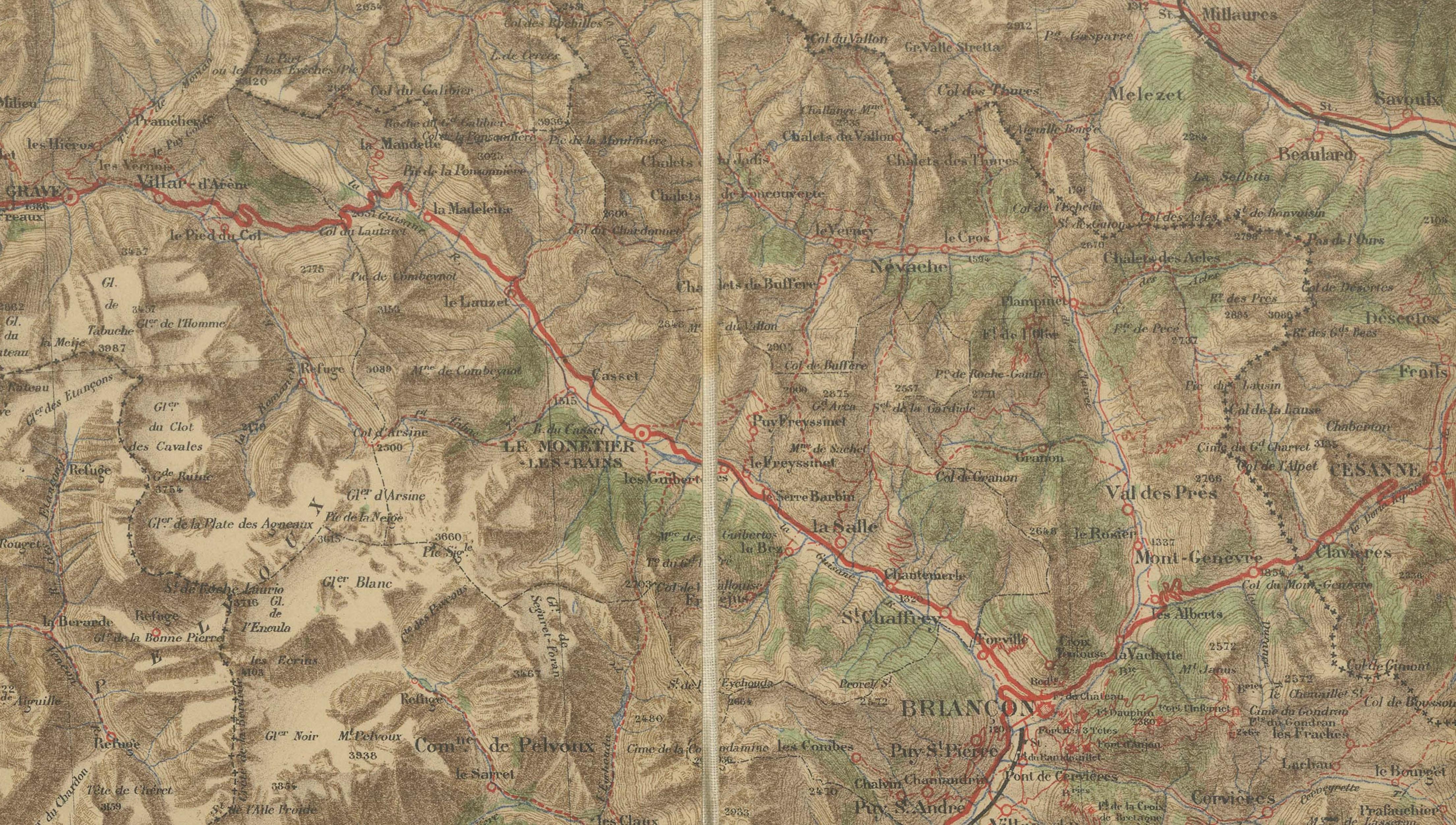 Antique French Alps Map of Albertville & Briançon, Edward Stanford 1908