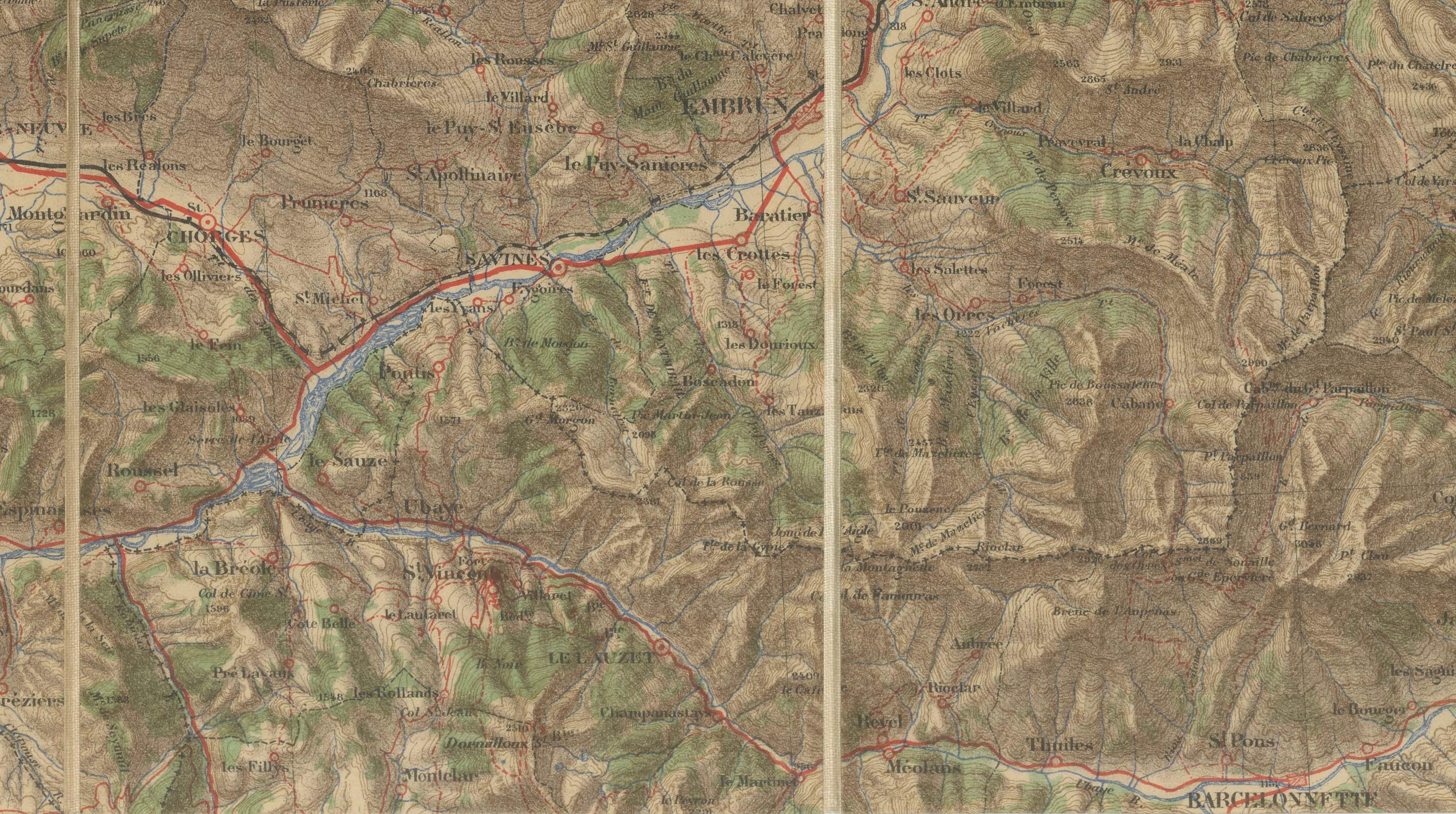 Antique French Alps Map of Albertville & Briançon, Edward Stanford 1908