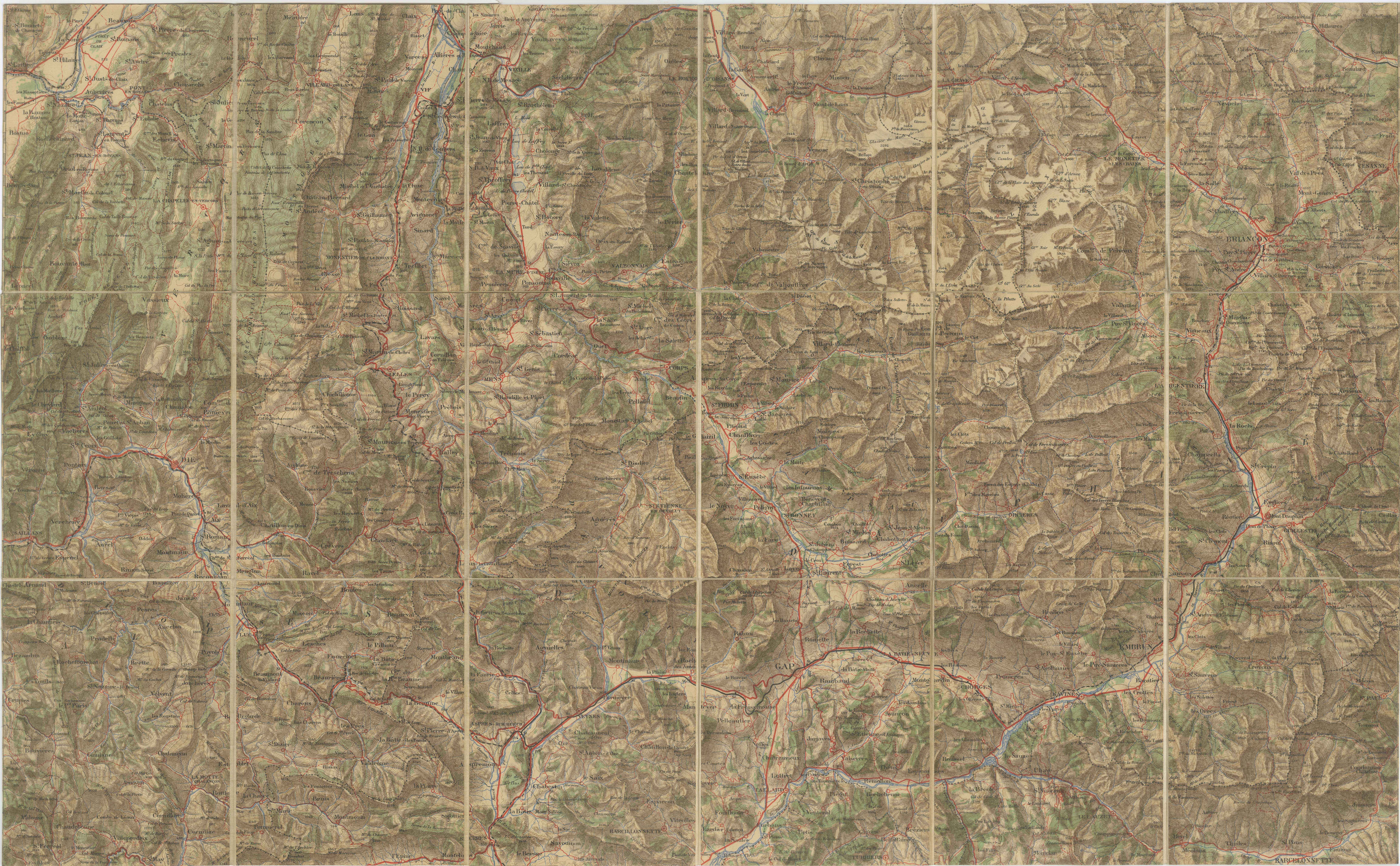 Antique French Alps Map of Albertville & Briançon, Edward Stanford 1908