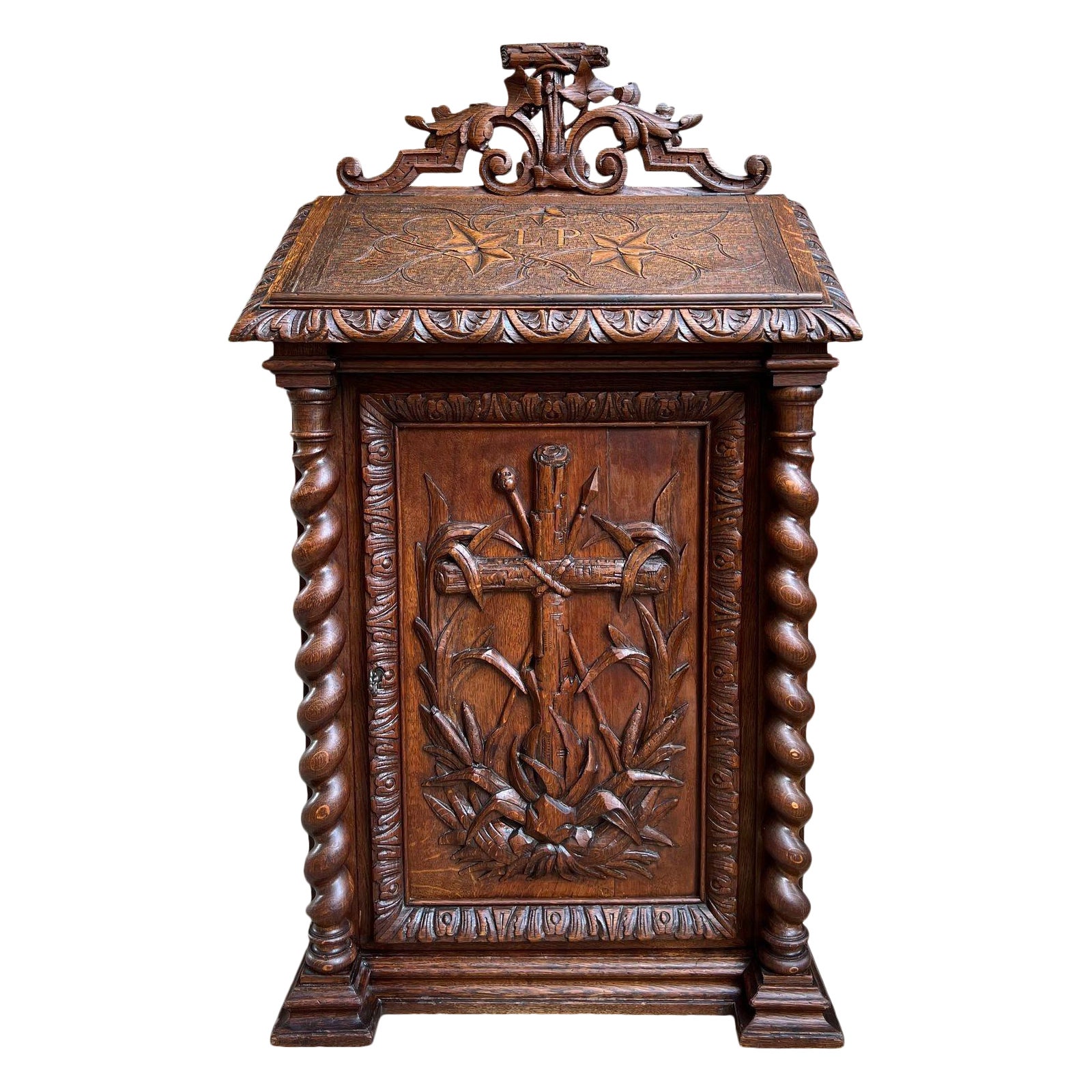 Antique French Altar Lecturn Gothic Bible Box Podium Sacristy Cabinet Carved Oak in vendita