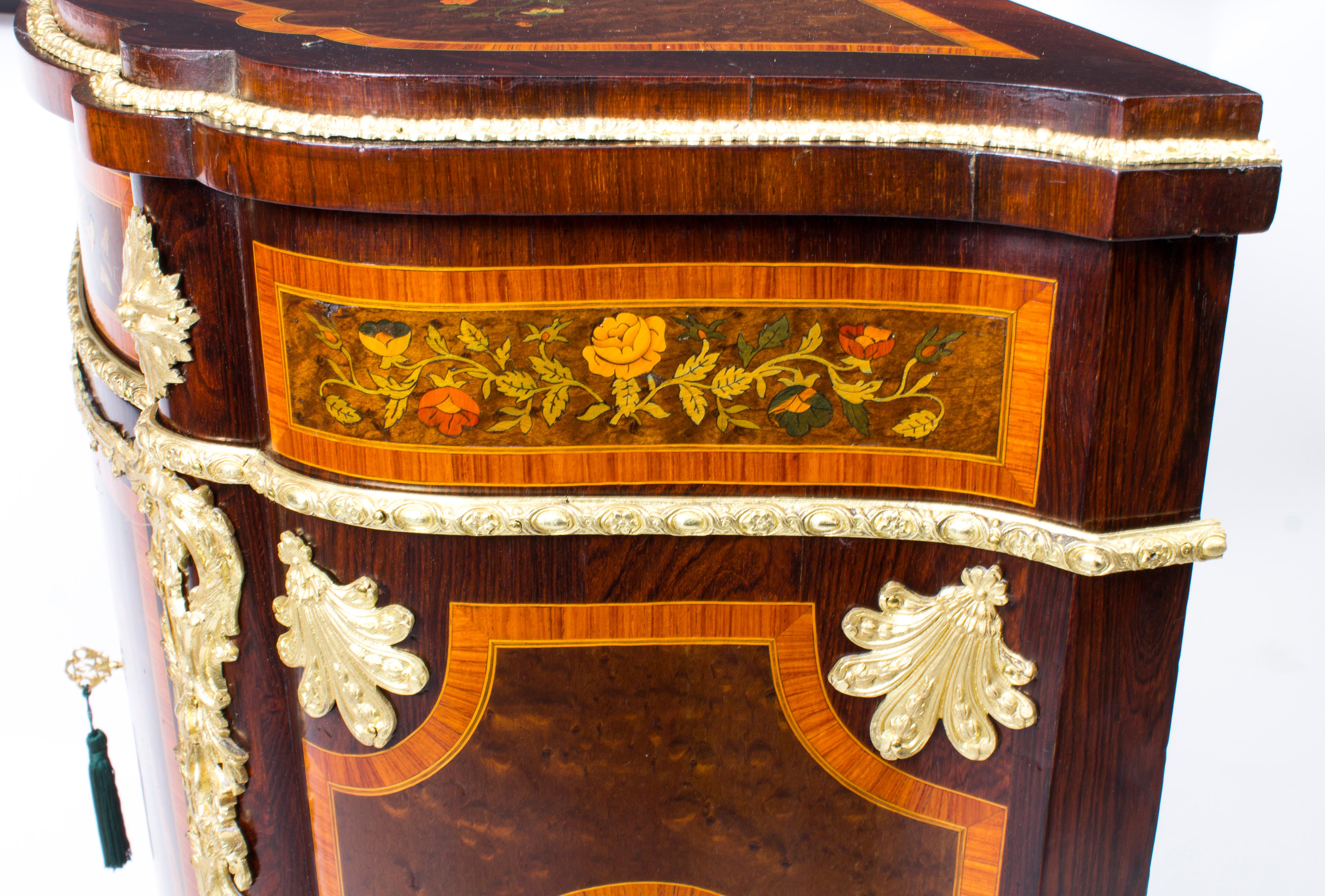 Antique French Amboyna & Floral Marquetry Side Cabinet, 19th Century 10