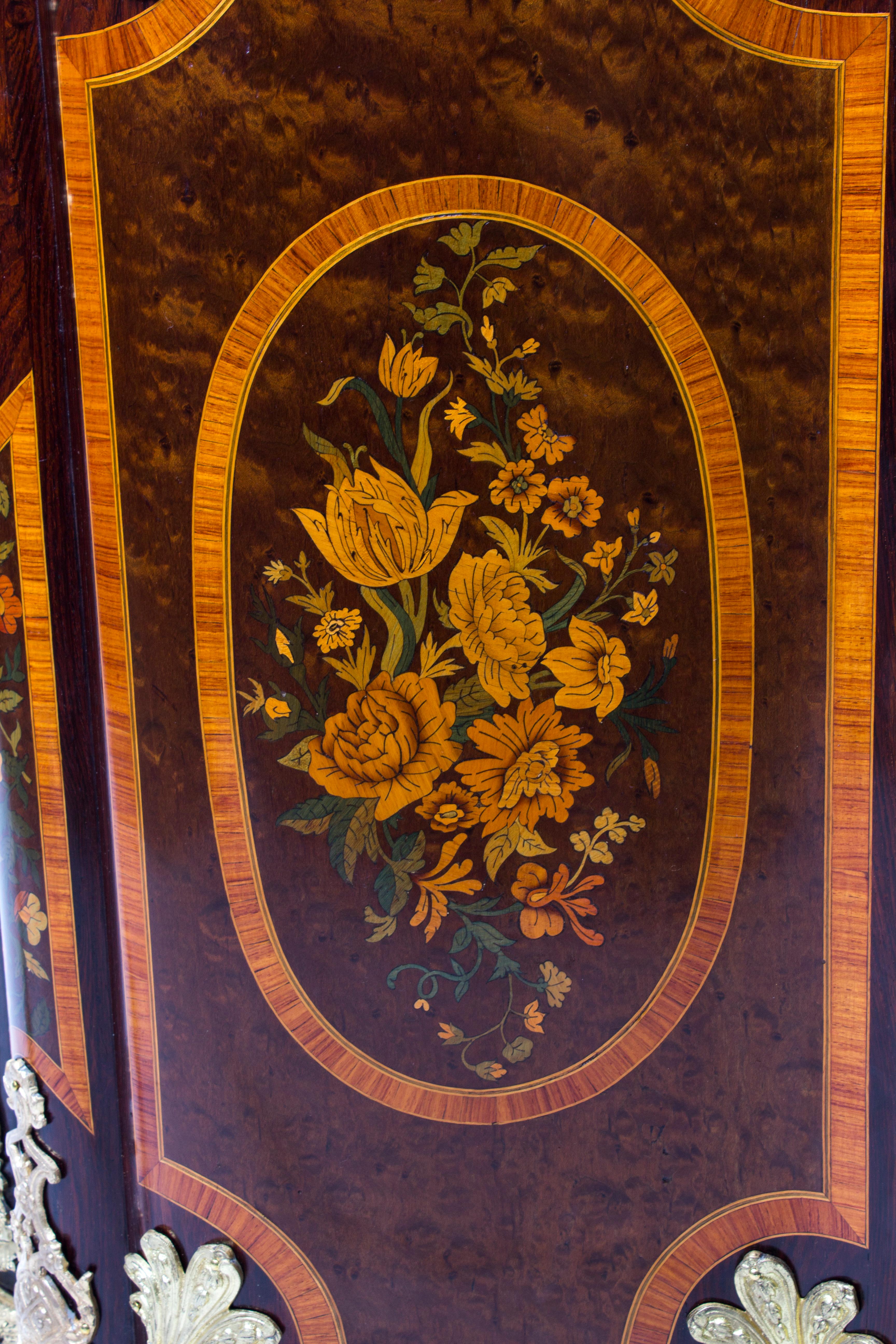 Antique French Amboyna & Floral Marquetry Side Cabinet, 19th Century 11