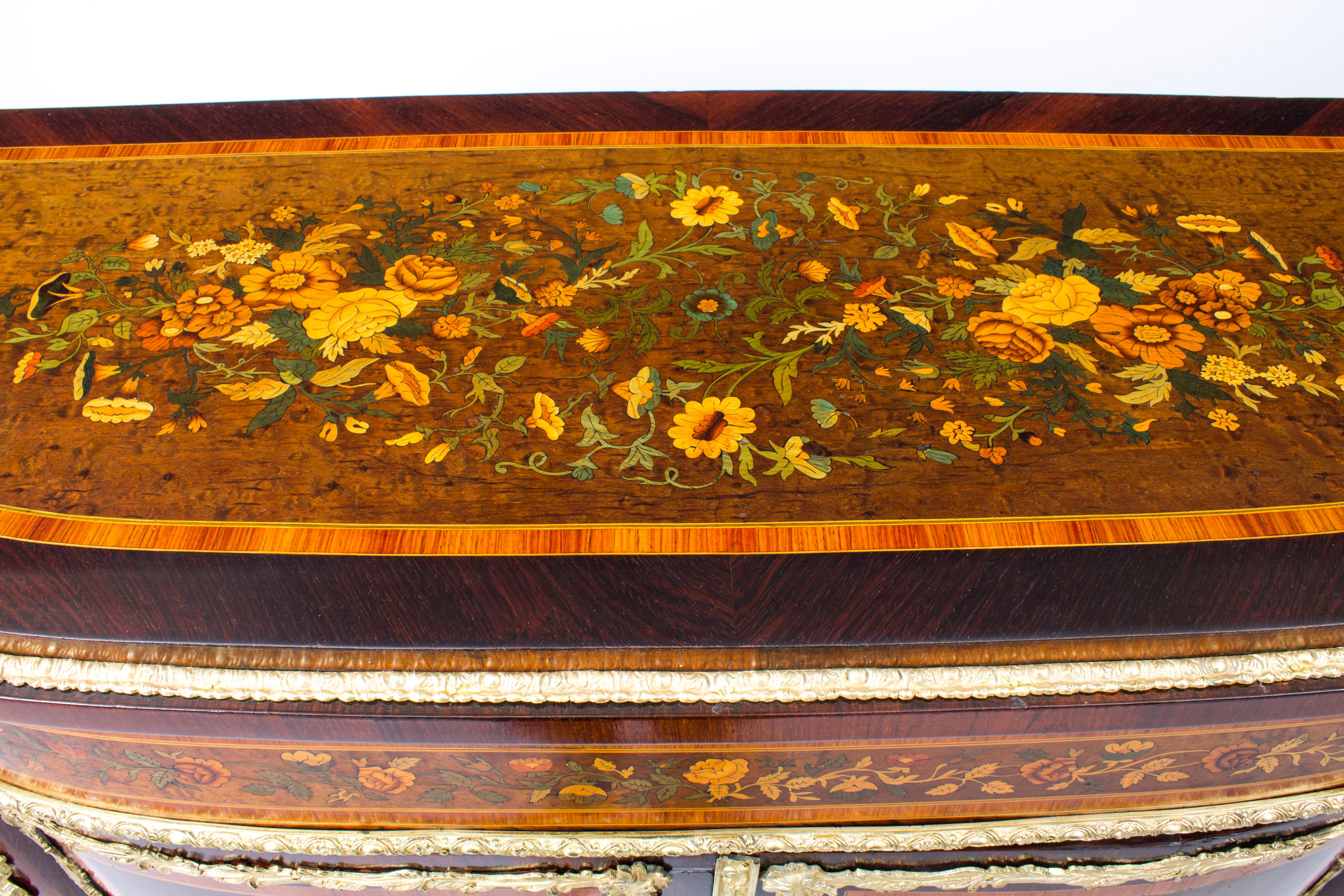 Mid-19th Century Antique French Amboyna & Floral Marquetry Side Cabinet, 19th Century