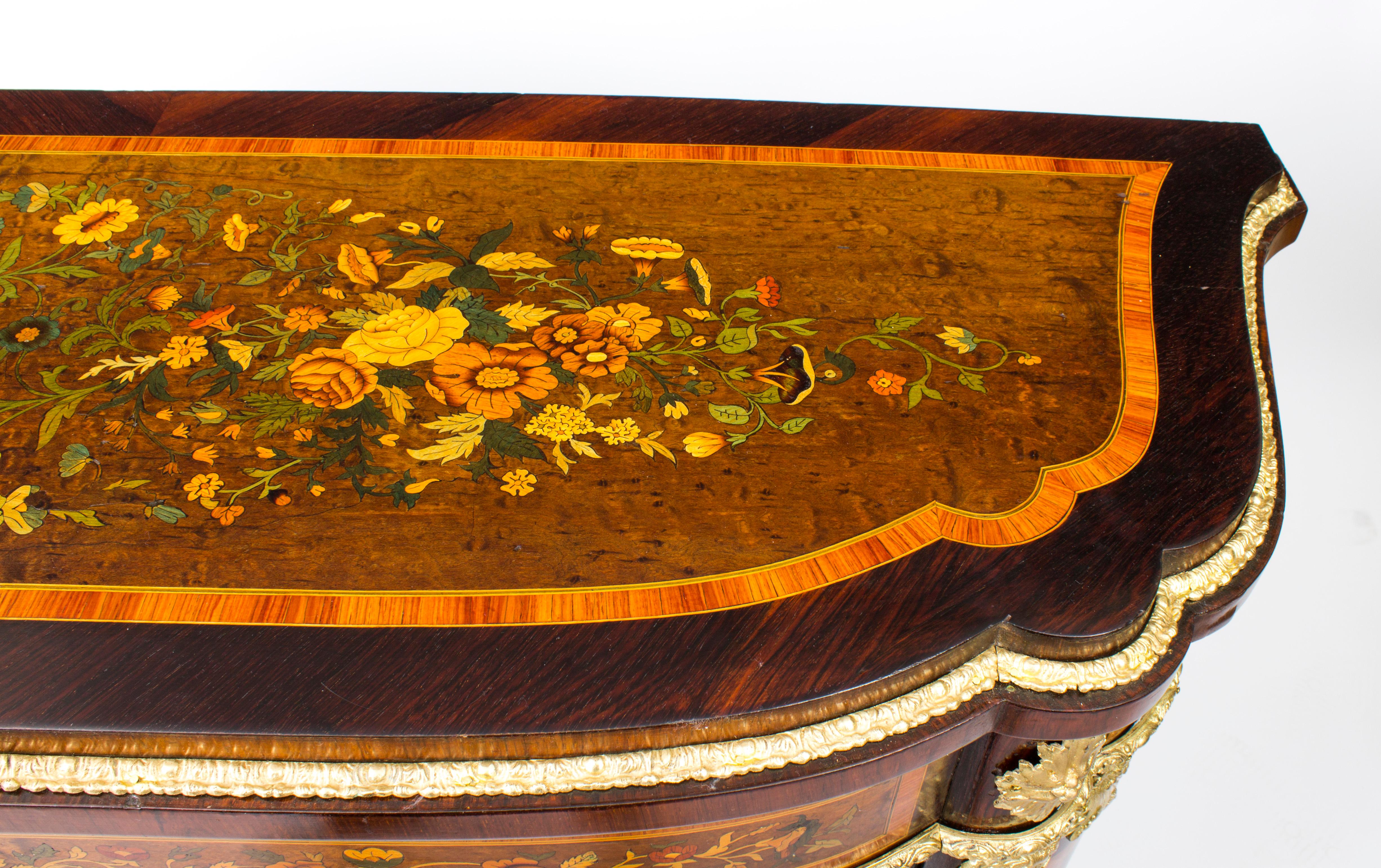 Antique French Amboyna & Floral Marquetry Side Cabinet, 19th Century 1