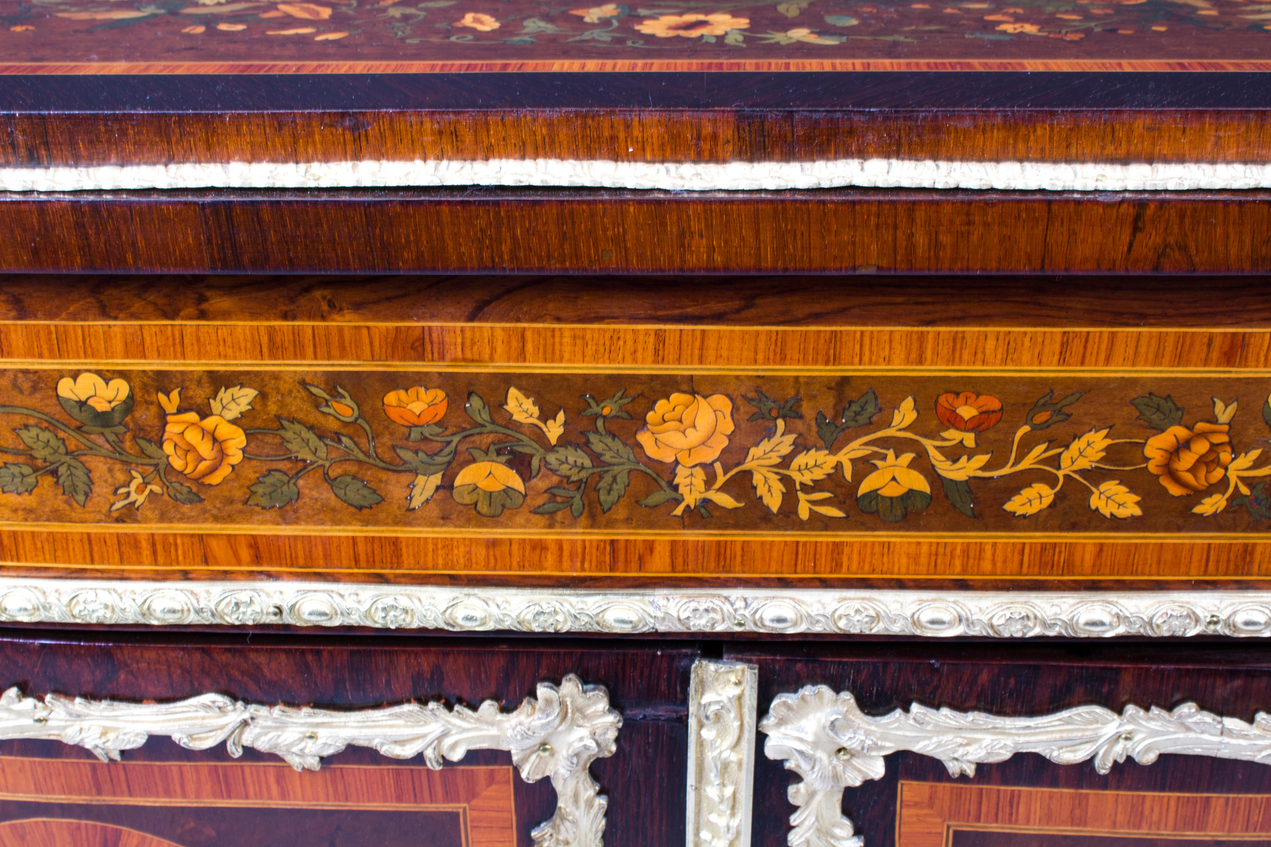 Antique French Amboyna & Floral Marquetry Side Cabinet, 19th Century 2