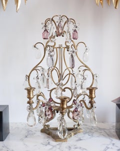 Antique French Amethyst and Crystal Three Candle Girandoles