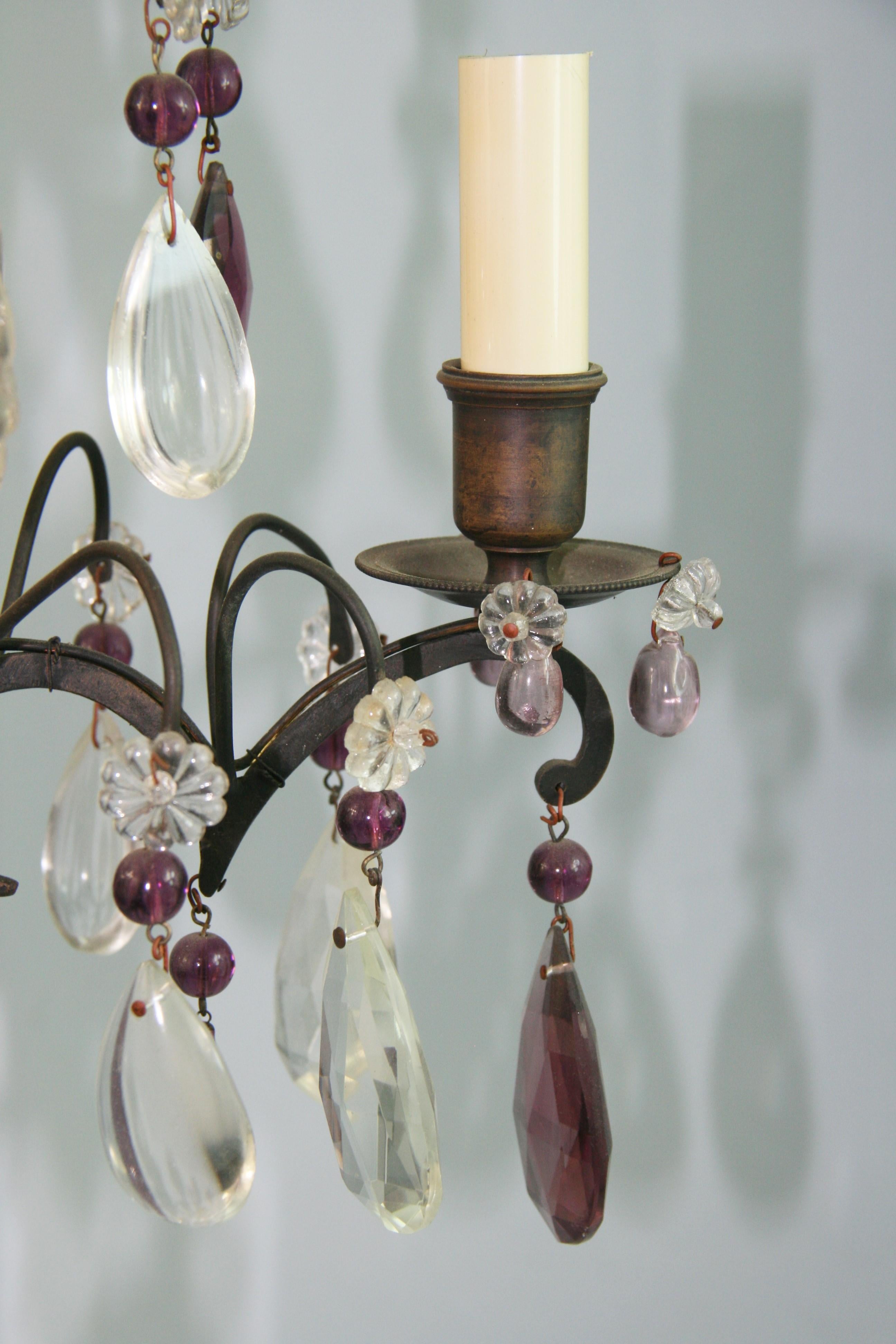 20th Century Antique French Amethyst and Clear  Crystal Chandelier For Sale