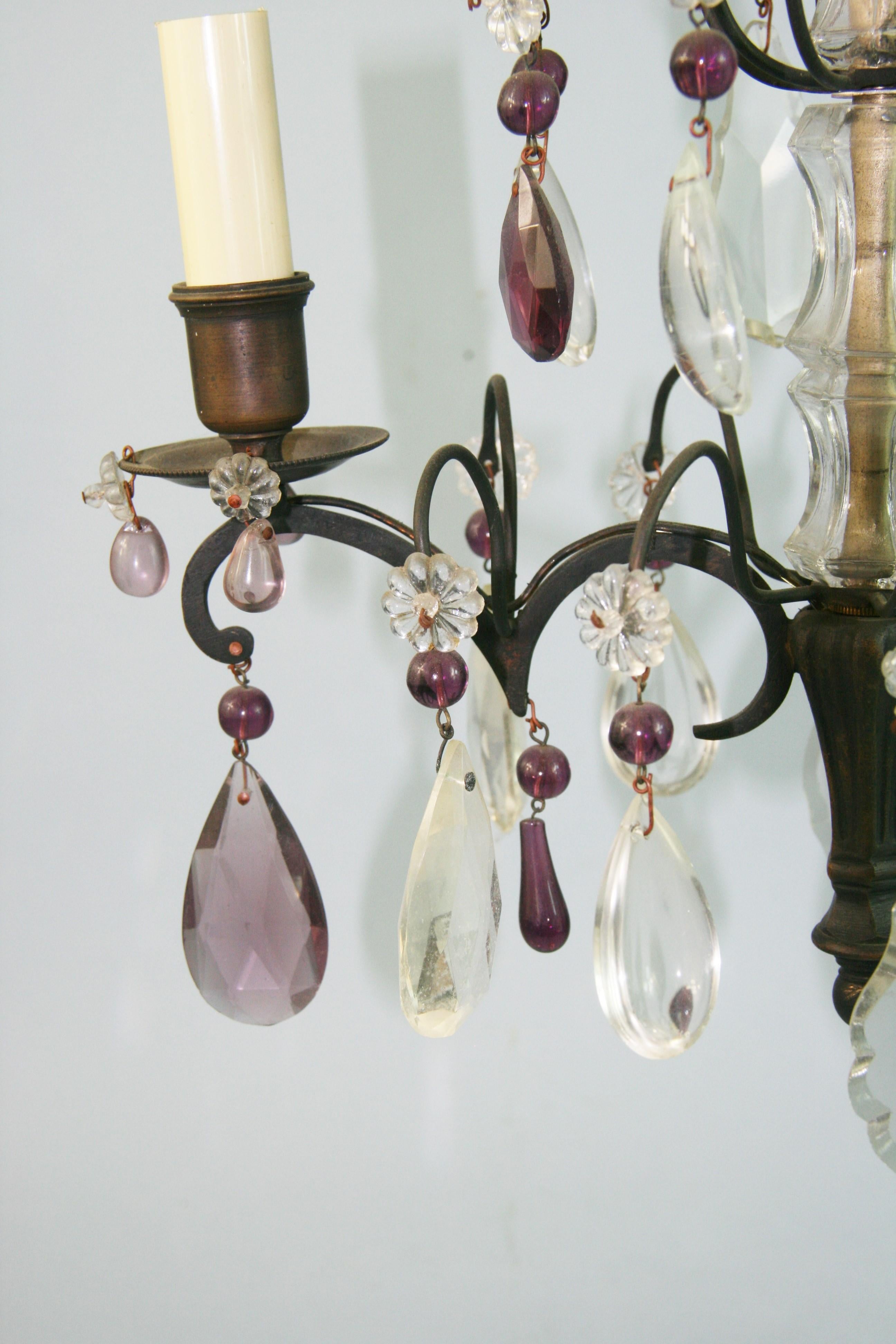 Antique French Amethyst and Clear  Crystal Chandelier For Sale 1