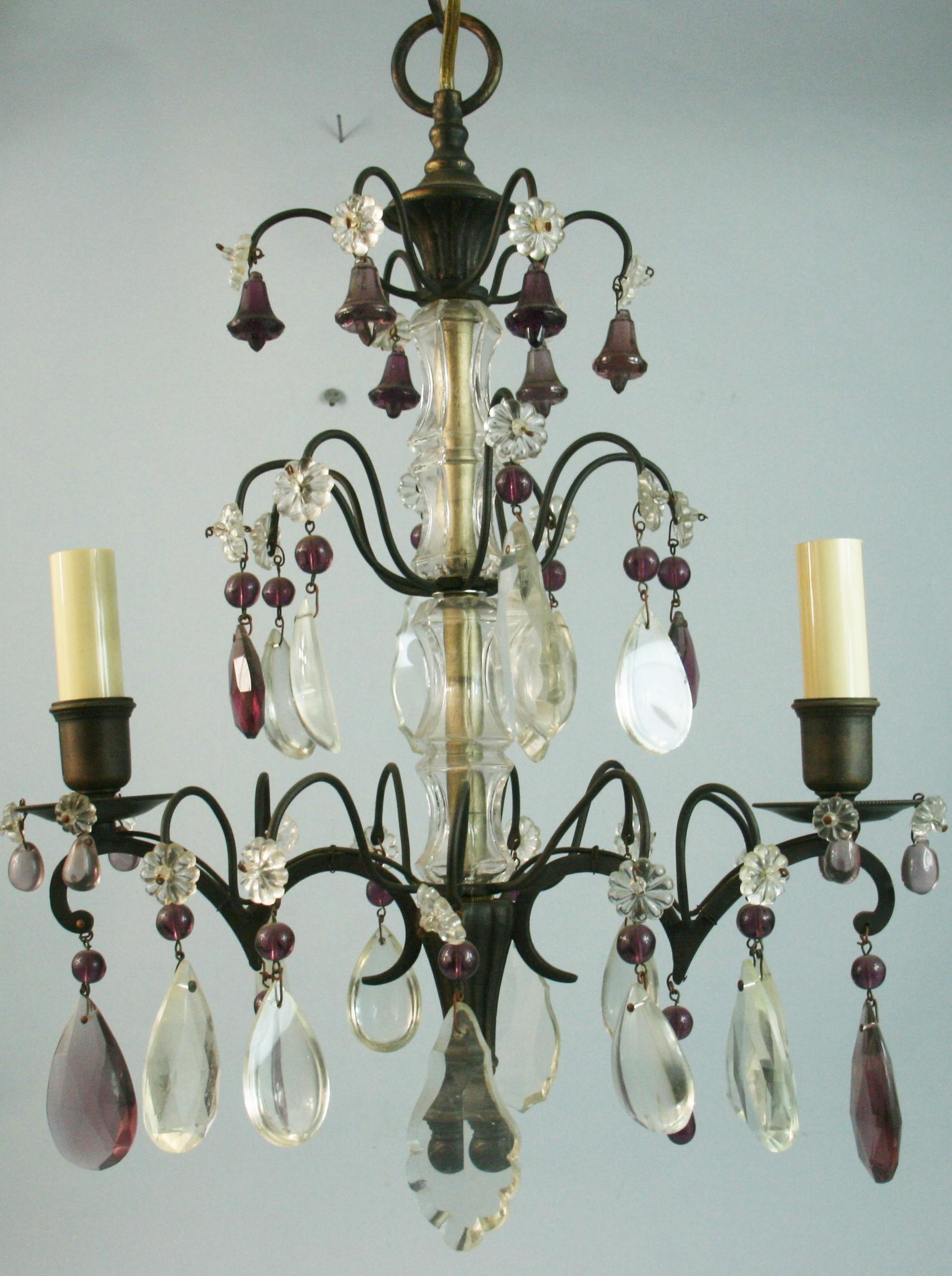 Antique French Amethyst and Clear  Crystal Chandelier For Sale 2
