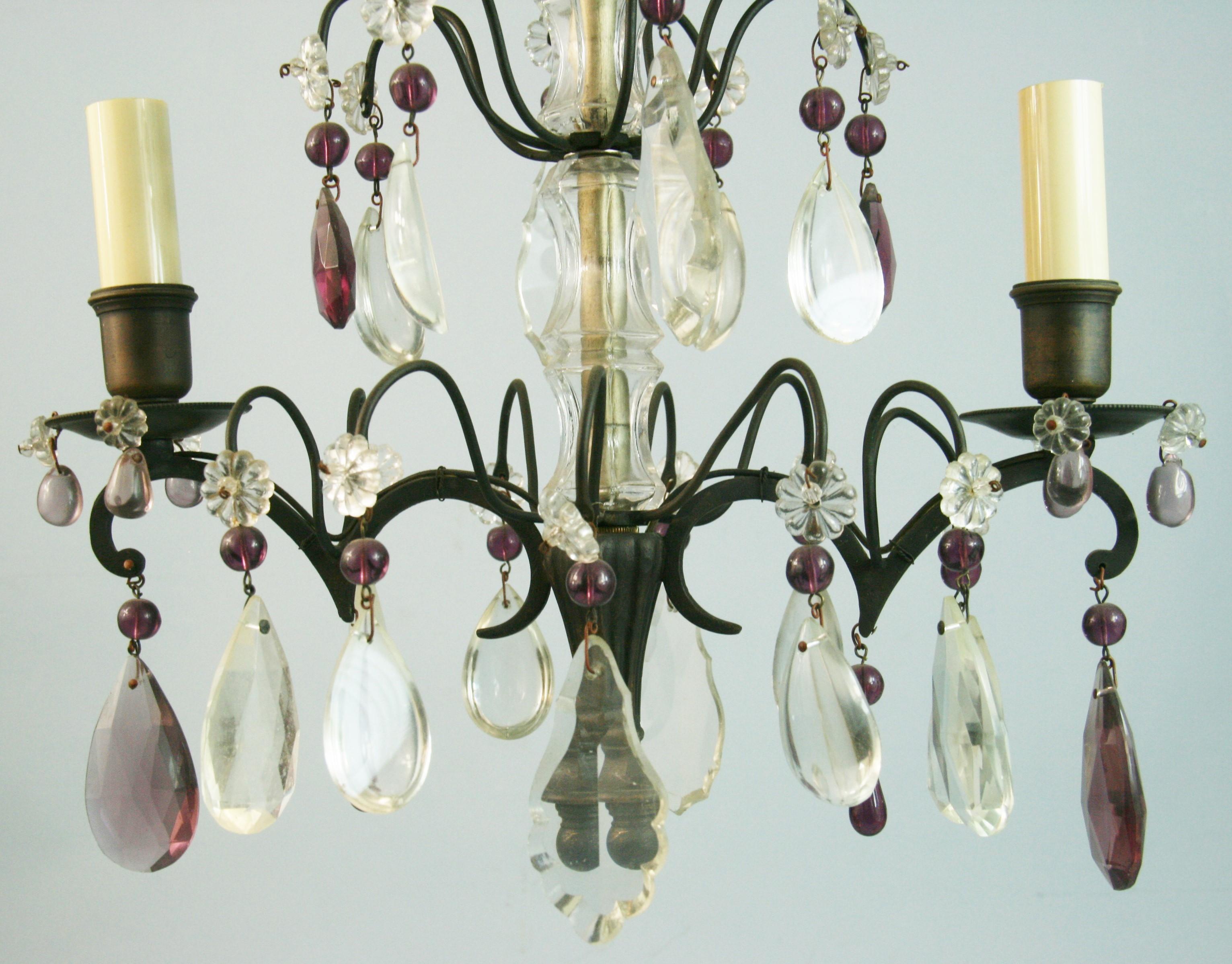 Antique French Amethyst and Clear  Crystal Chandelier For Sale 3