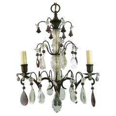 Antique French Amethyst and Clear  Crystal Chandelier