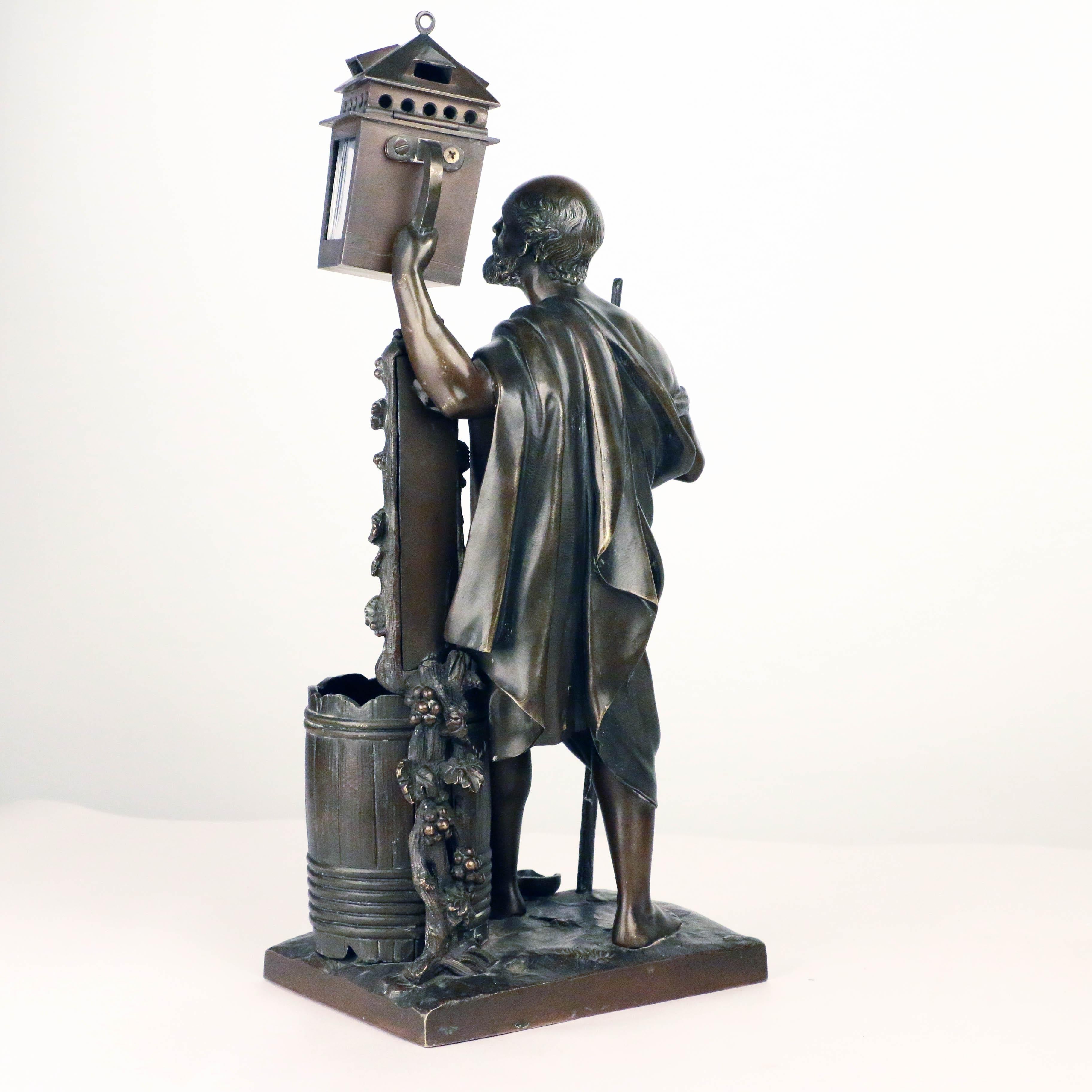 Classical Roman Antique French Amusing Bronze Figure of Diogenes, a Desk Set