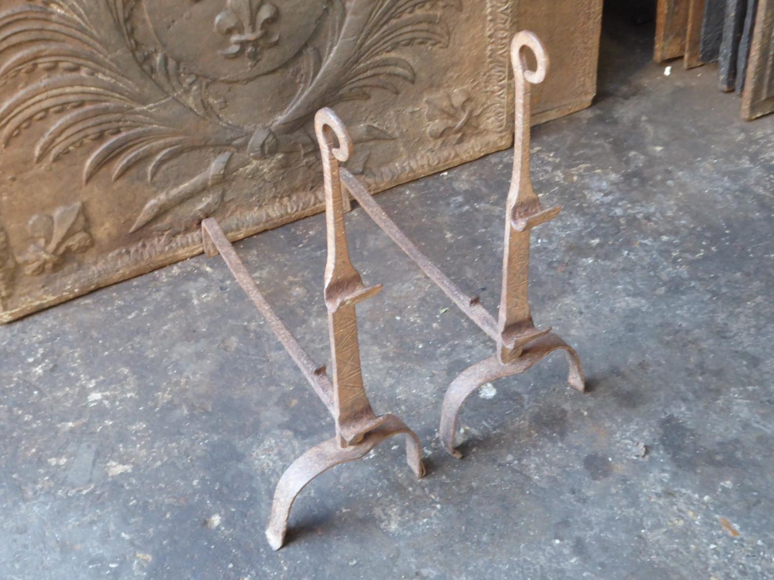 Gothic Antique French Andirons or Firedogs, 18th Century For Sale