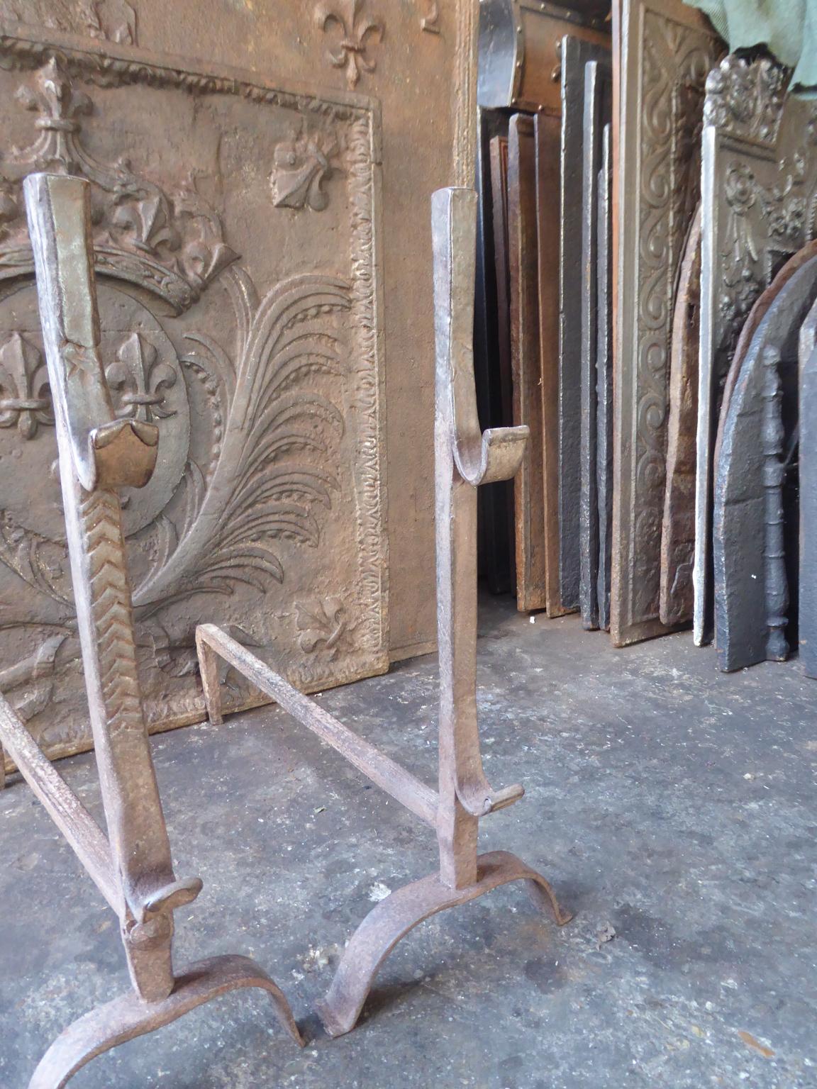 Antique French Andirons or Firedogs:: 18th Century Bon état - En vente à Soest, NL