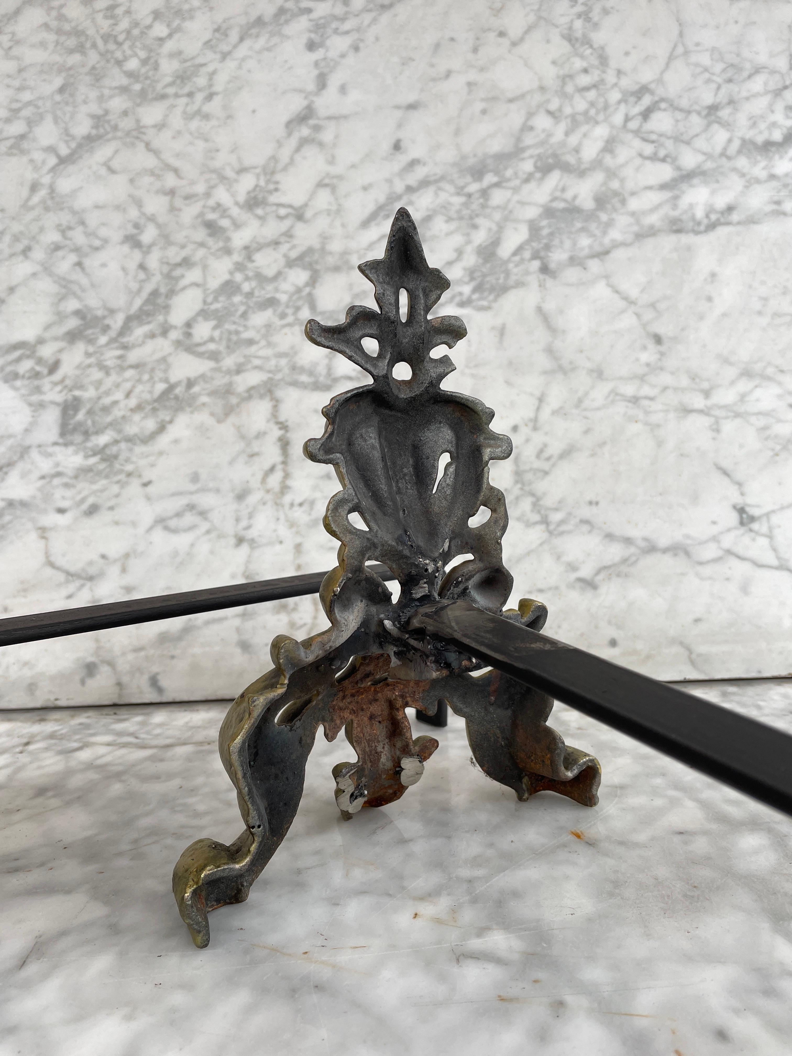 Antique French Andirons or Firedogs Cast Iron 4