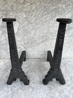 Antique French Andirons or Firedogs, Cast Iron Impressive Size