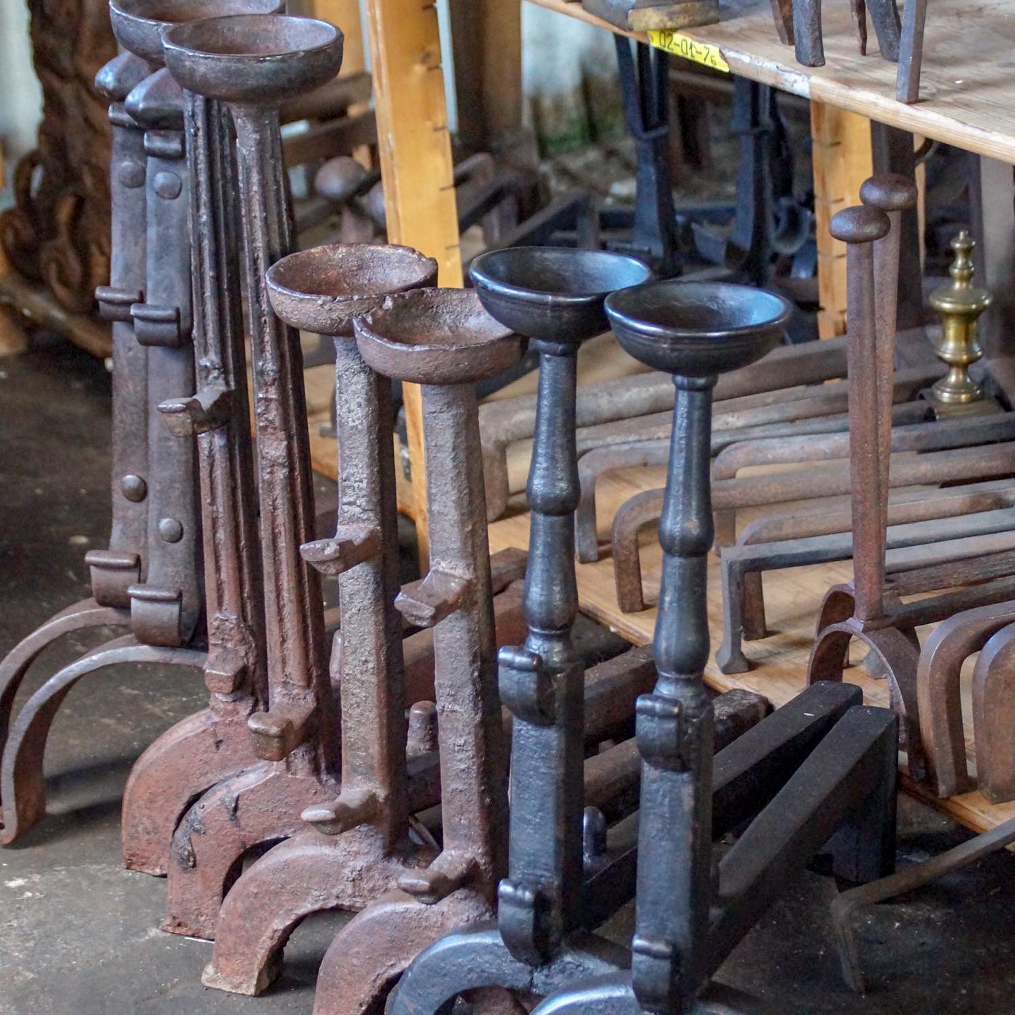 Iron Antique French Andirons or Firedogs