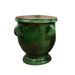 Antique French Anduze Castelnaudary Glazed Terracotta Garden Planter Urn
