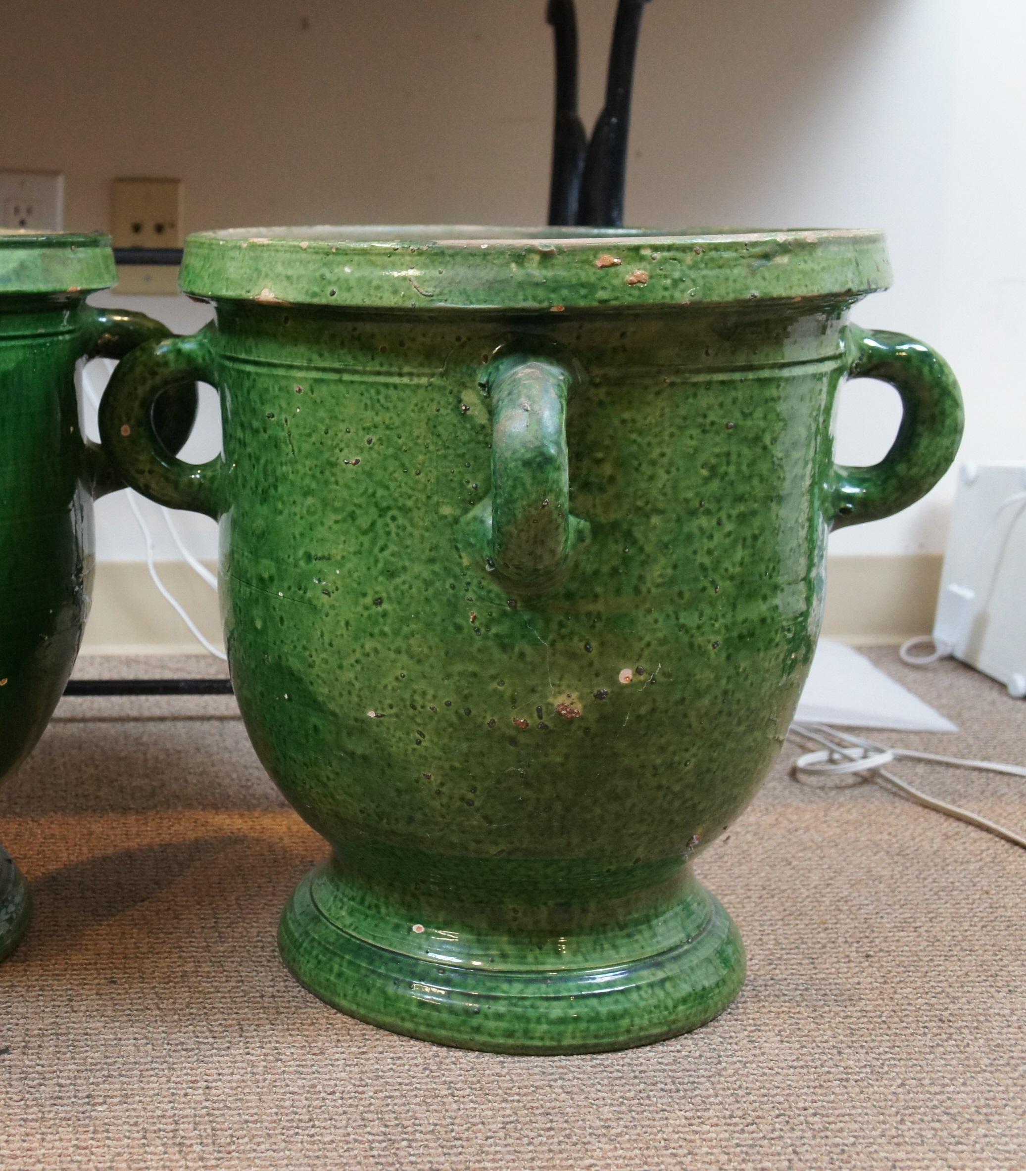 20th Century Antique French Anduze Castelnaudary Glazed Terracotta Garden Planter Urn