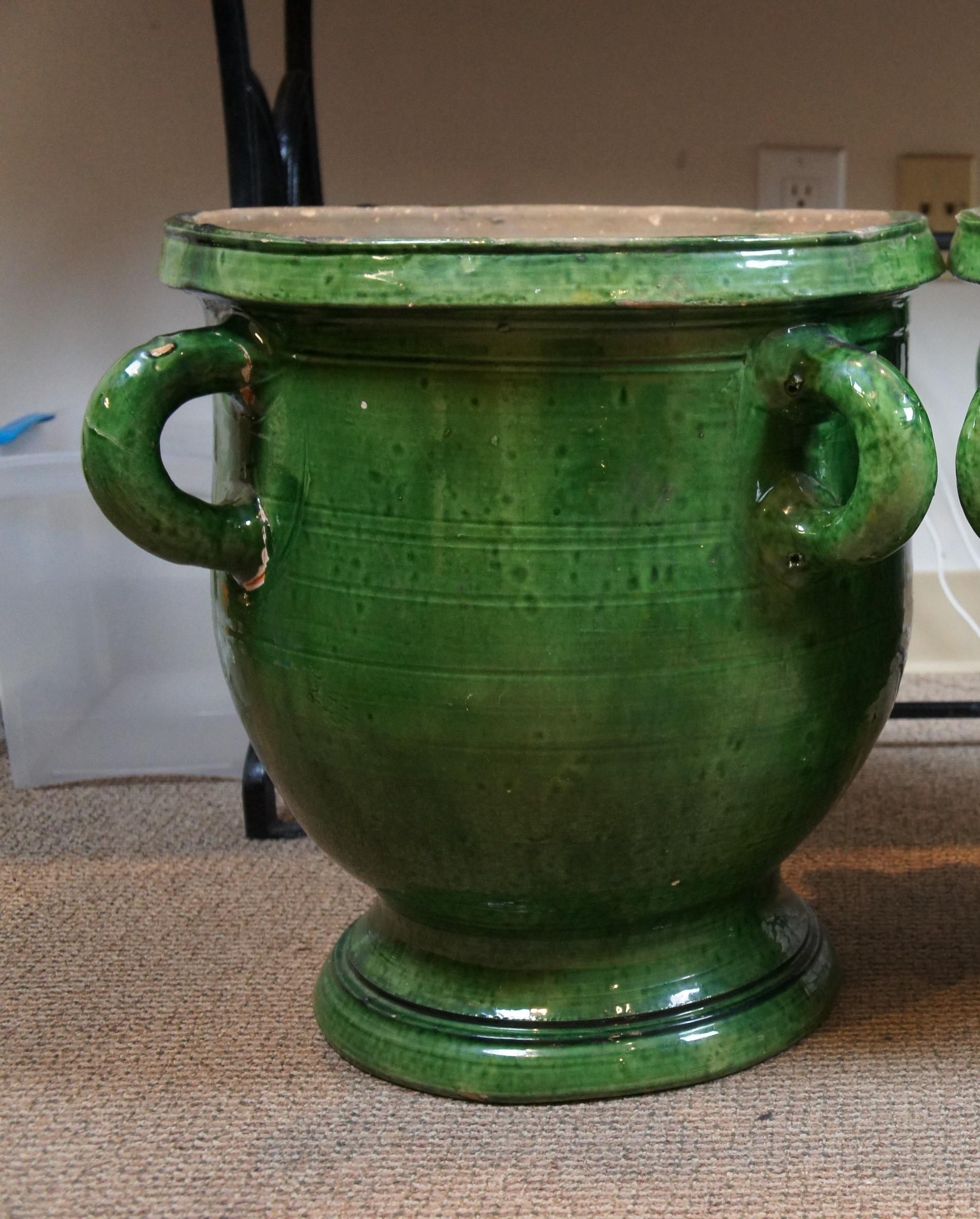 Earthenware Antique French Anduze Castelnaudary Glazed Terracotta Garden Planter Urn