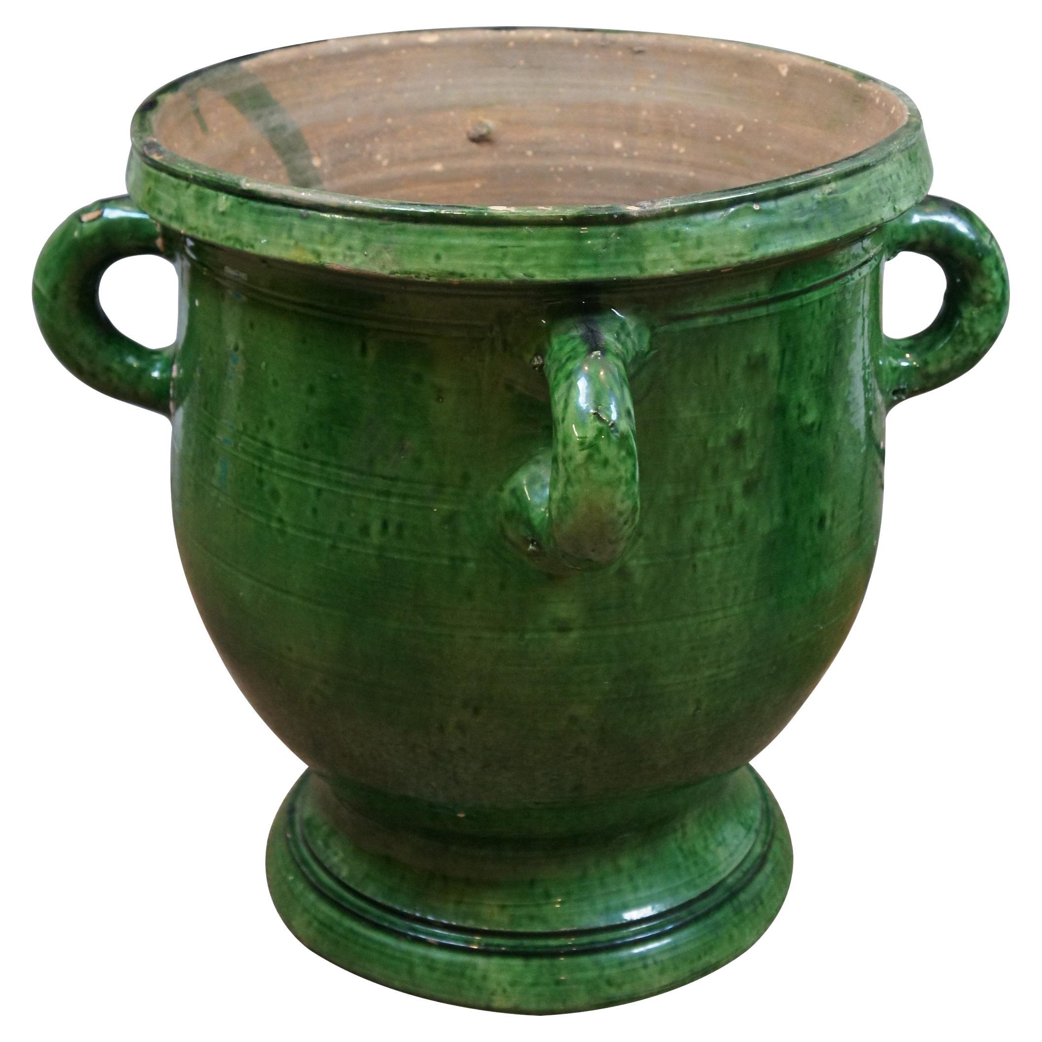 Antique French Anduze Castelnaudary Glazed Terracotta Garden Planter Urn