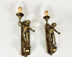 Paire d'appliques antiques en forme d'anges, 1920, chérubins Décoration française