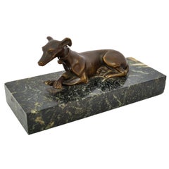 Antique French Animalier Bronze Marble Greyhound Sculpture Desk Paperweight 1900