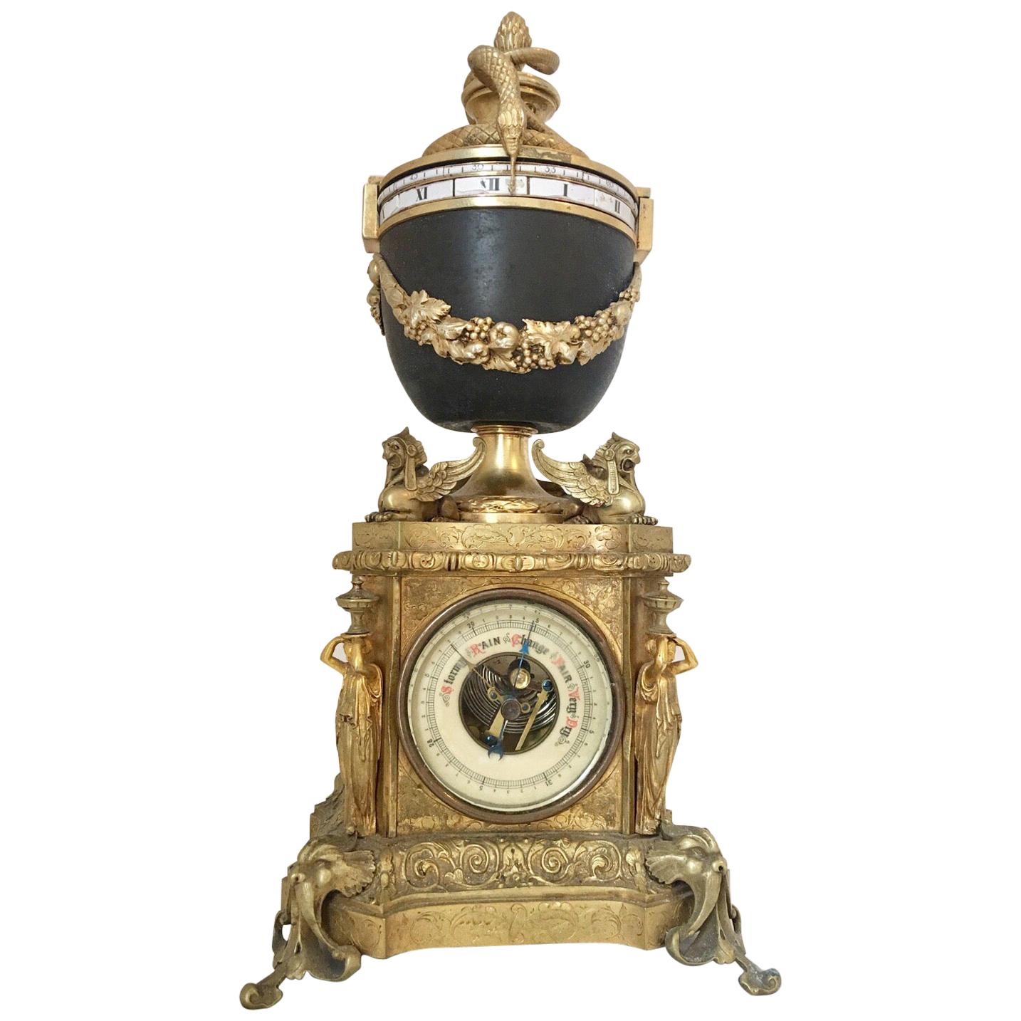 Antique French Annular Dial Striking Urn Clock and Barometer, circa 1880