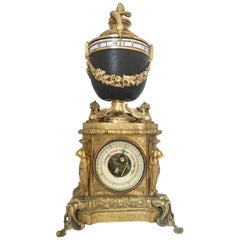 Antique French Annular Dial Striking Urn Clock and Barometer, circa 1880